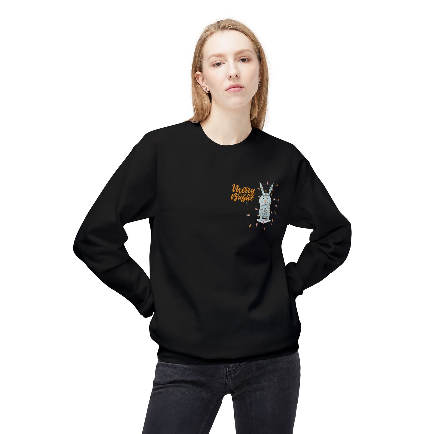 Rabbit with Christmas Light - Unisex Midweight Softstyle Fleece Crewneck Sweatshirt - 10492