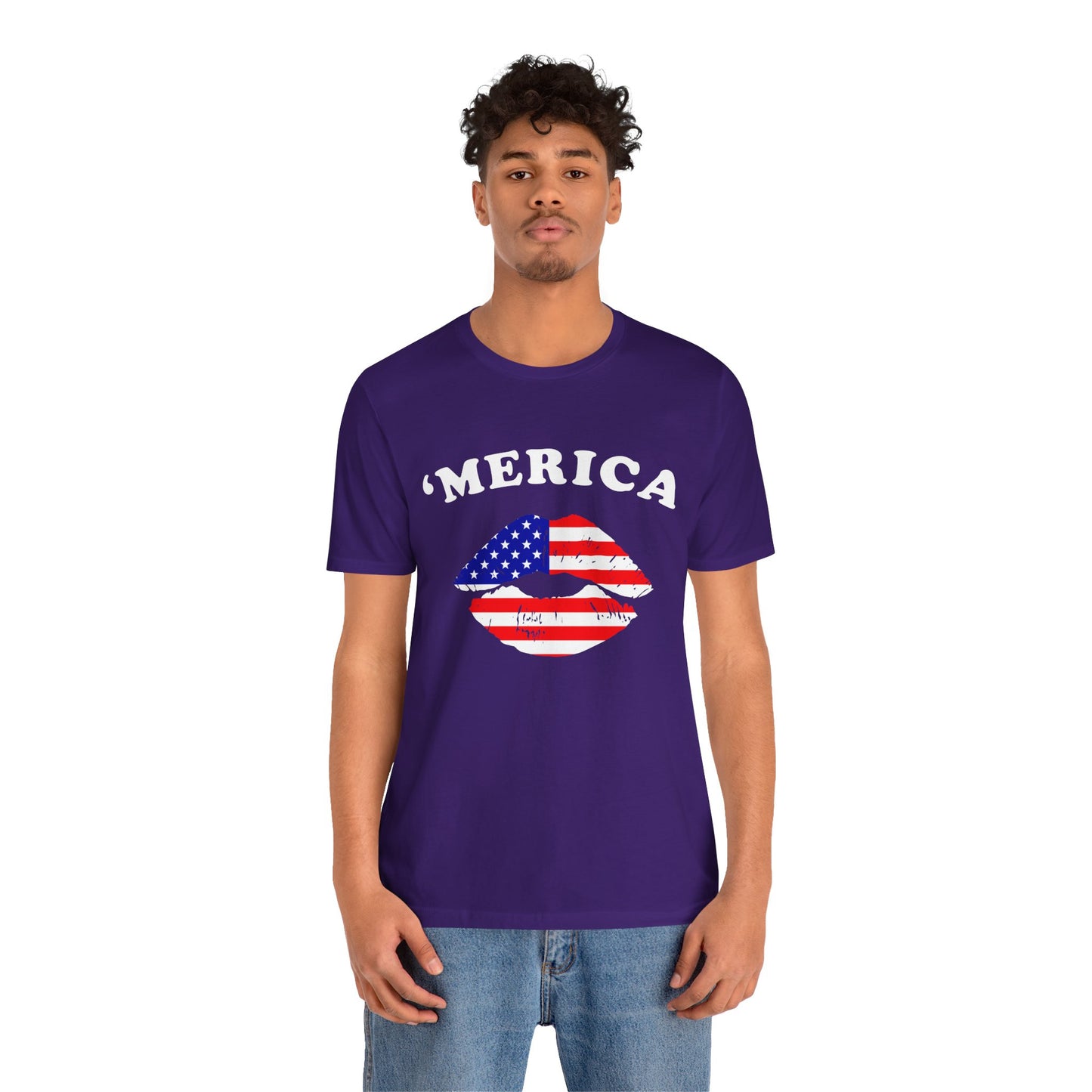 'Merica Unisex Jersey Tee, Patriotic Short Sleeve Shirt, USA Flag Design, Independence Day Apparel, Festival Wear, Summer Casual - 13519