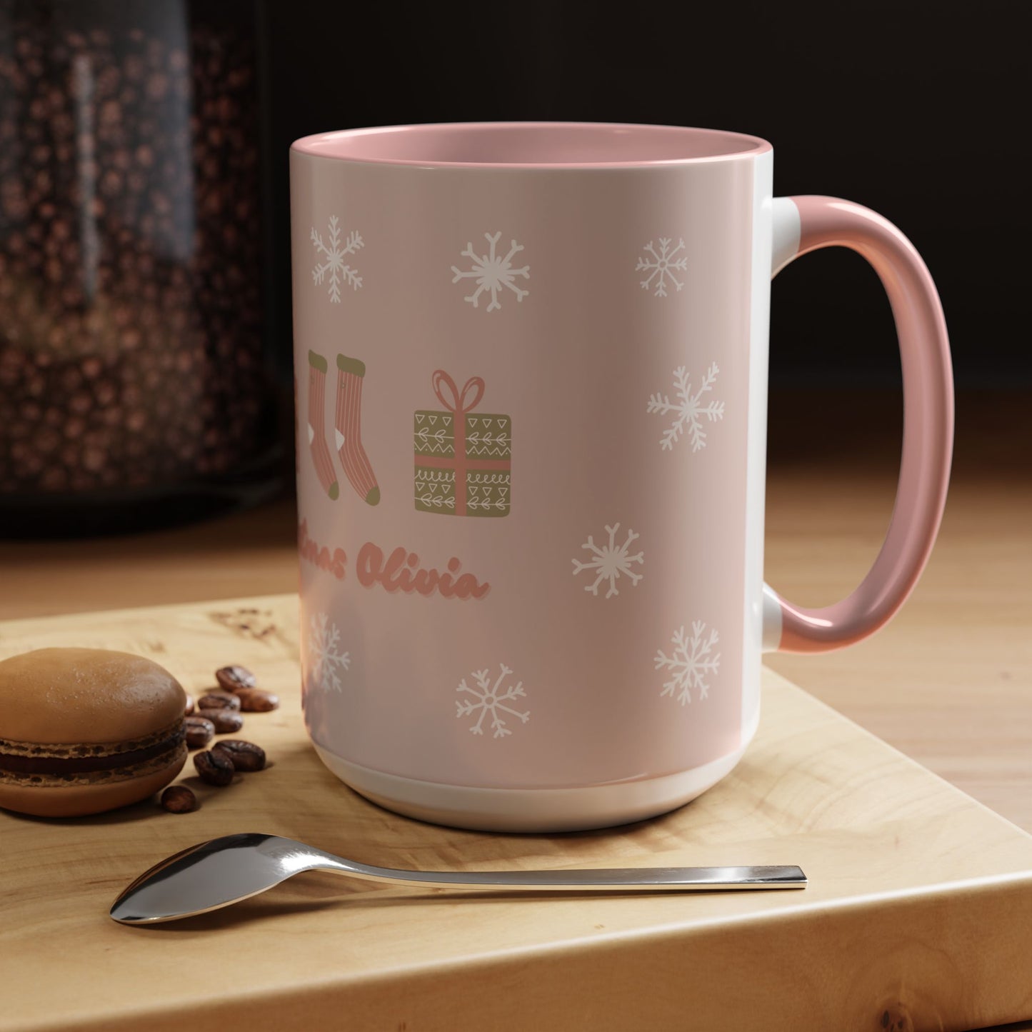 Merry Christmas Olivia, Name Customizable - Accent Coffee Mug (11, 15oz) - 11095