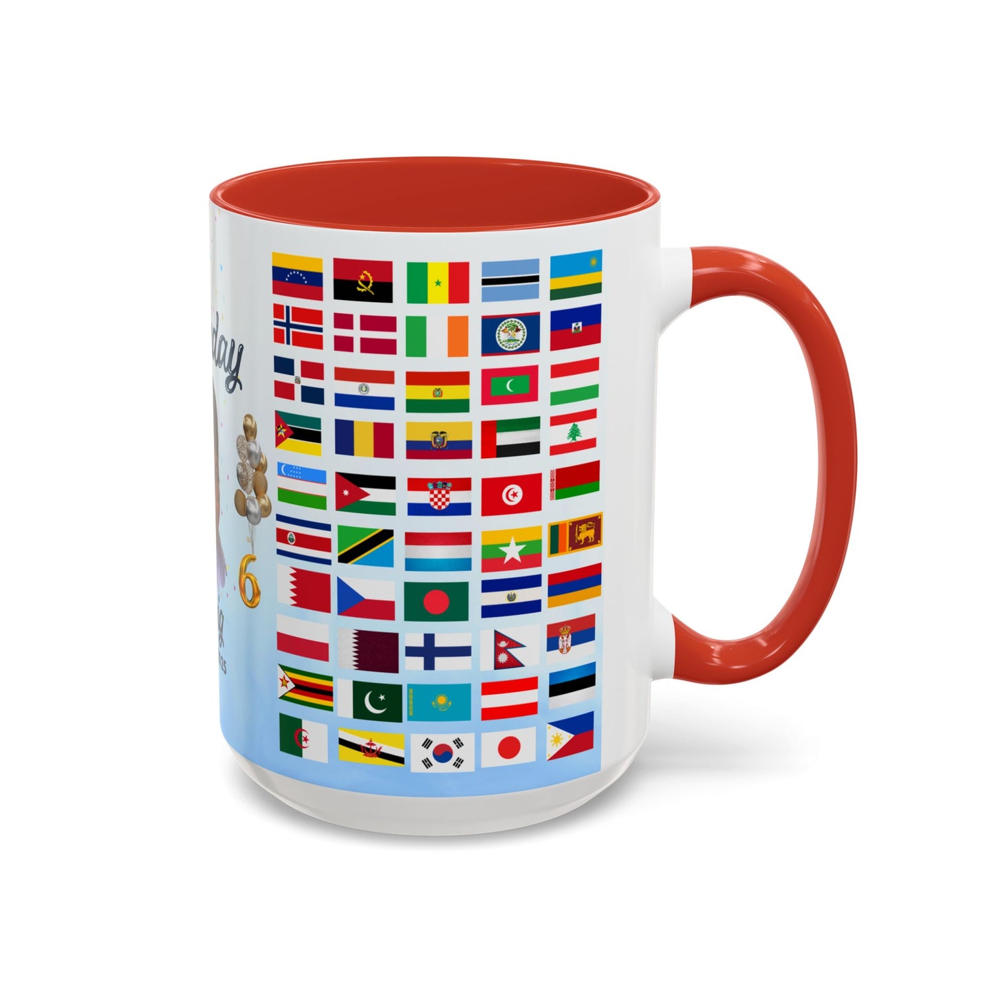 Kids, Happy Birthday, World Flag Fan, Details Customizable - Accent Coffee Mug (11, 15oz) - 11232