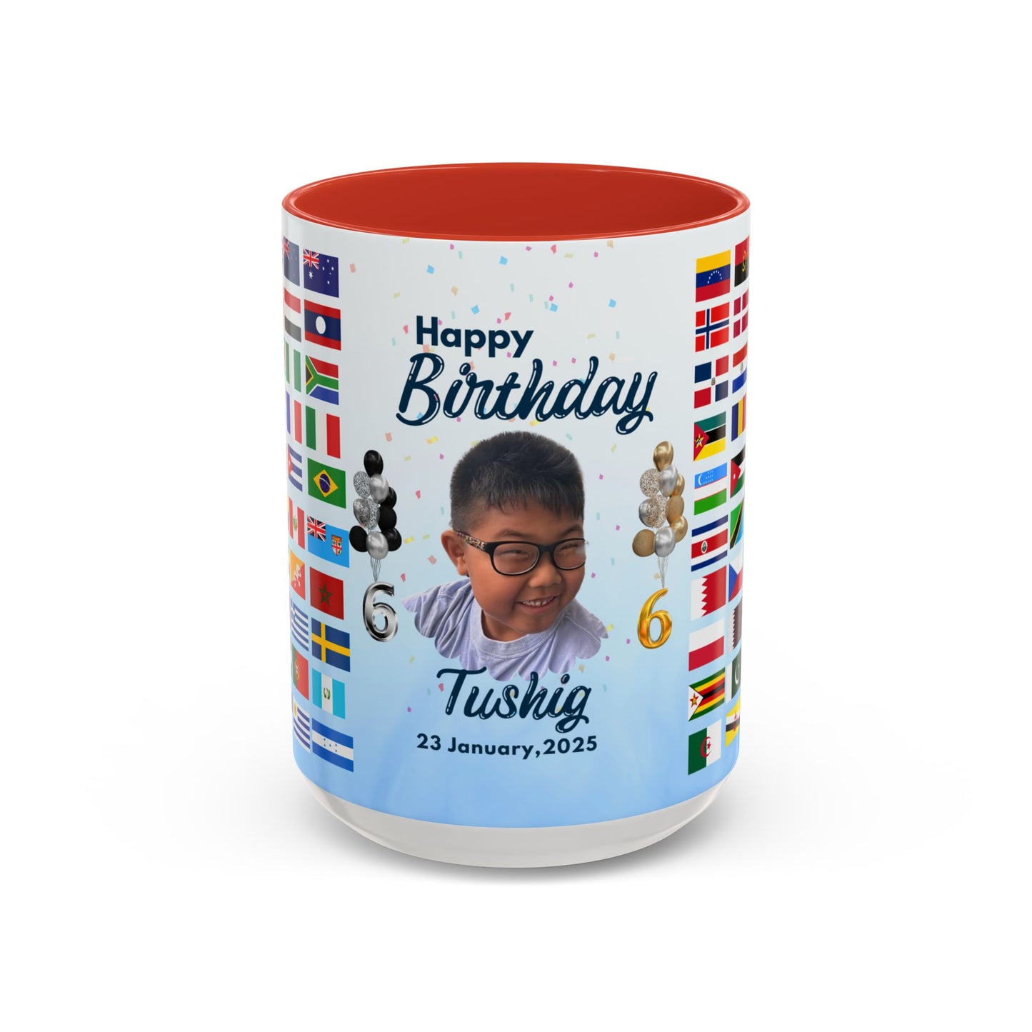 Kids, Happy Birthday, World Flag Fan, Details Customizable - Accent Coffee Mug (11, 15oz) - 11232