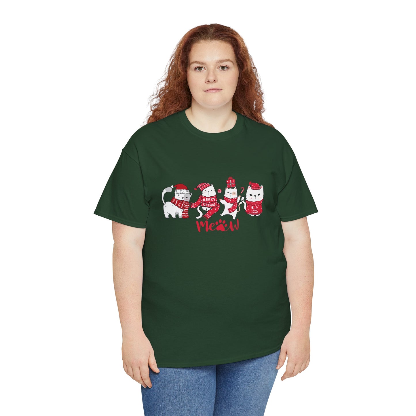 Cats, Merry Christmas - Unisex Heavy Cotton Tee - 10075