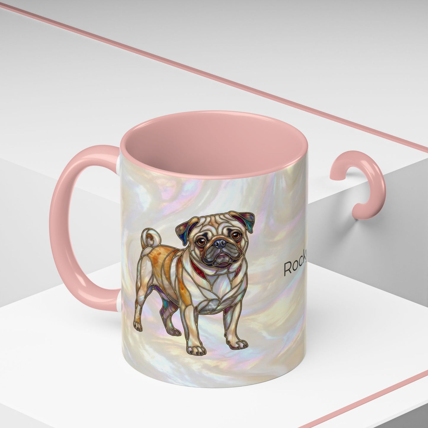 Personalized Pug Accent Coffee Mug –  Stained Glass Design (11/15oz) - 14547