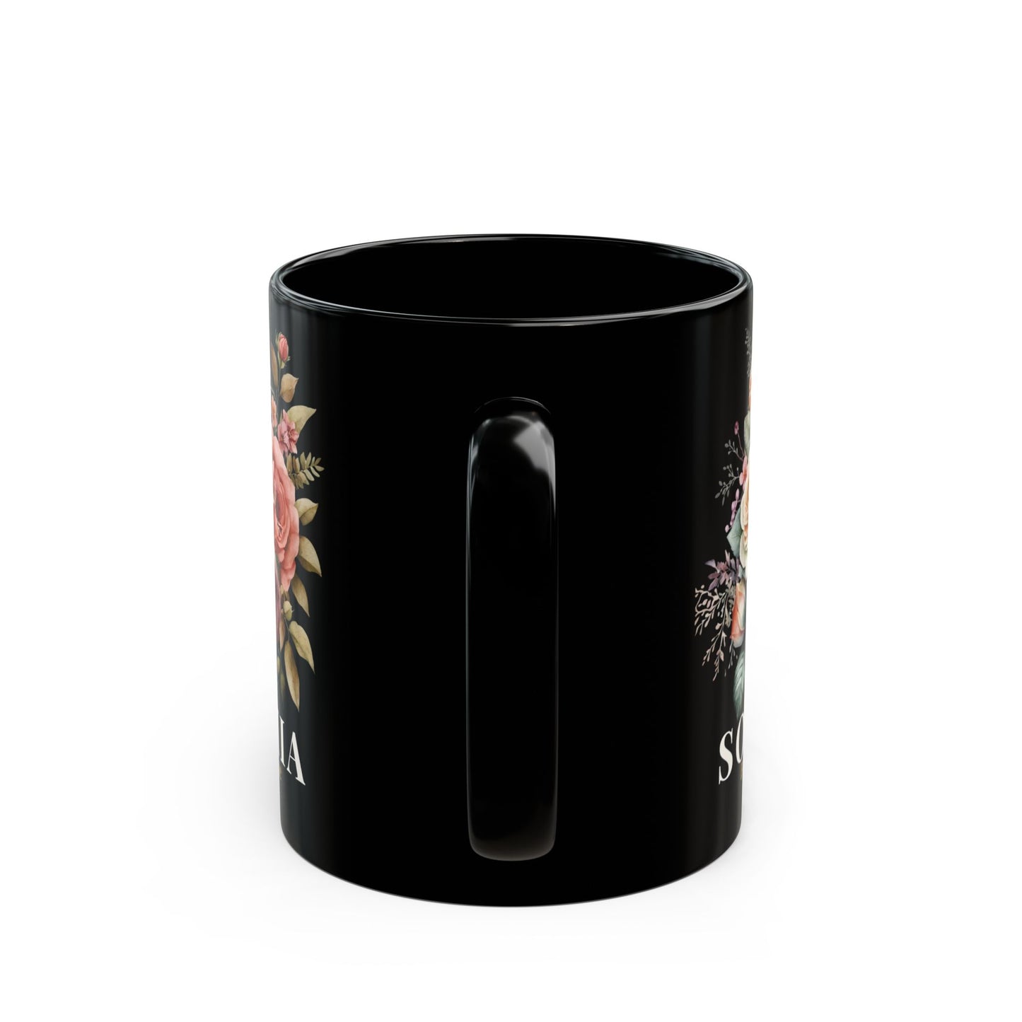 Custom Born in June Mug – Personalized June Birthday Floral Rose Coffee Cup, Black Ceramic Mug 11oz 15oz - 14894