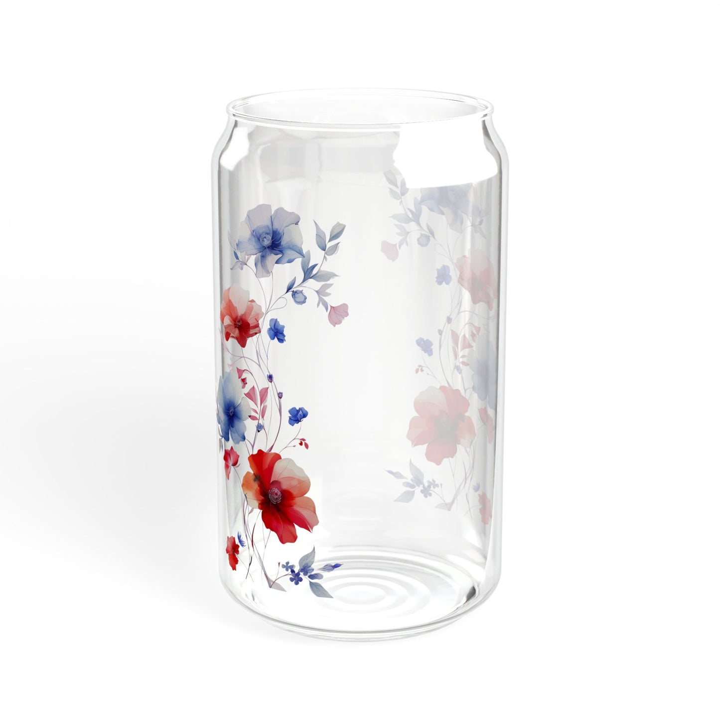 Red & Blue Flowers,  Customizable - Sipper Glass, 16oz - 10822