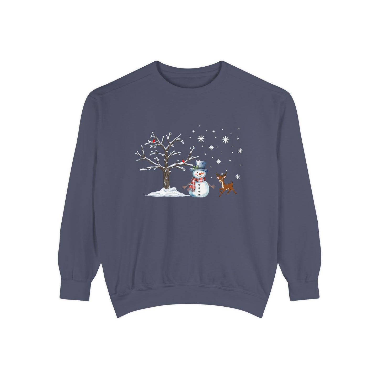 Snowman with Twinkle - Unisex Garment-Dyed Sweatshirt