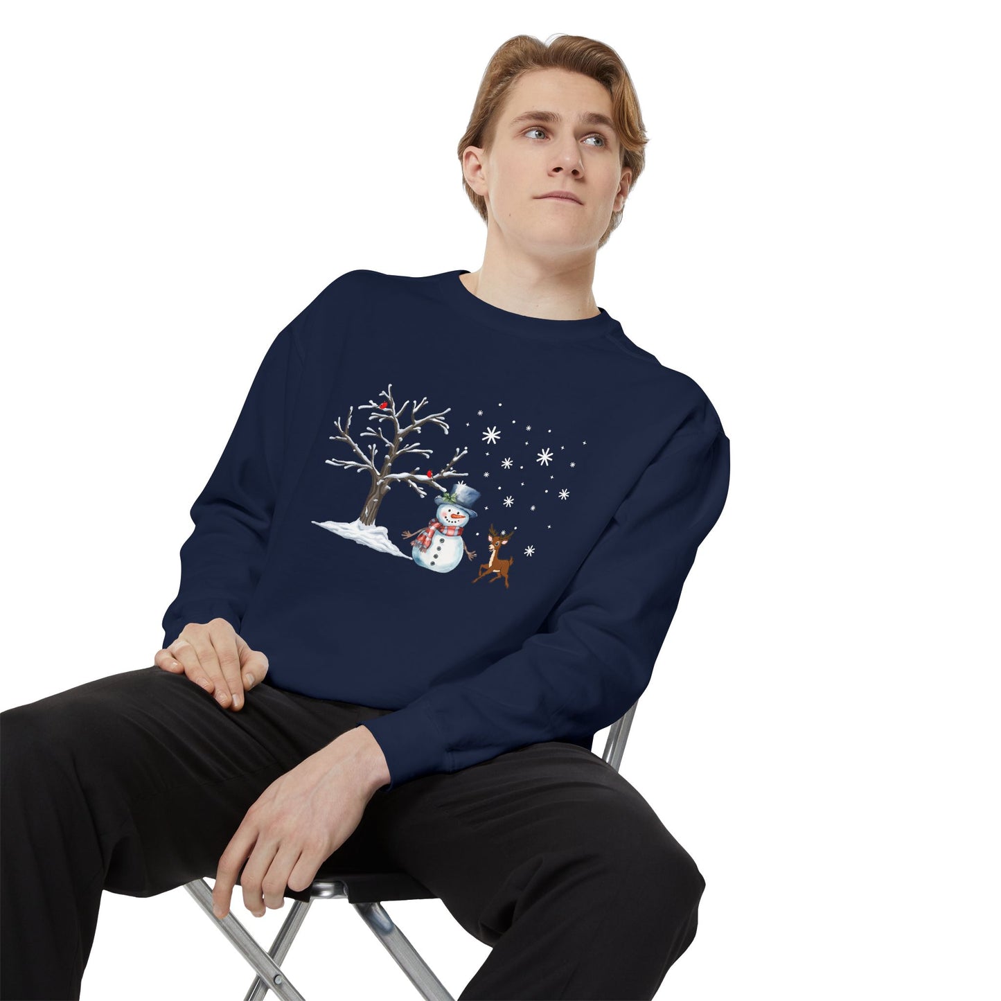 Snowman with Twinkle - Unisex Garment-Dyed Sweatshirt