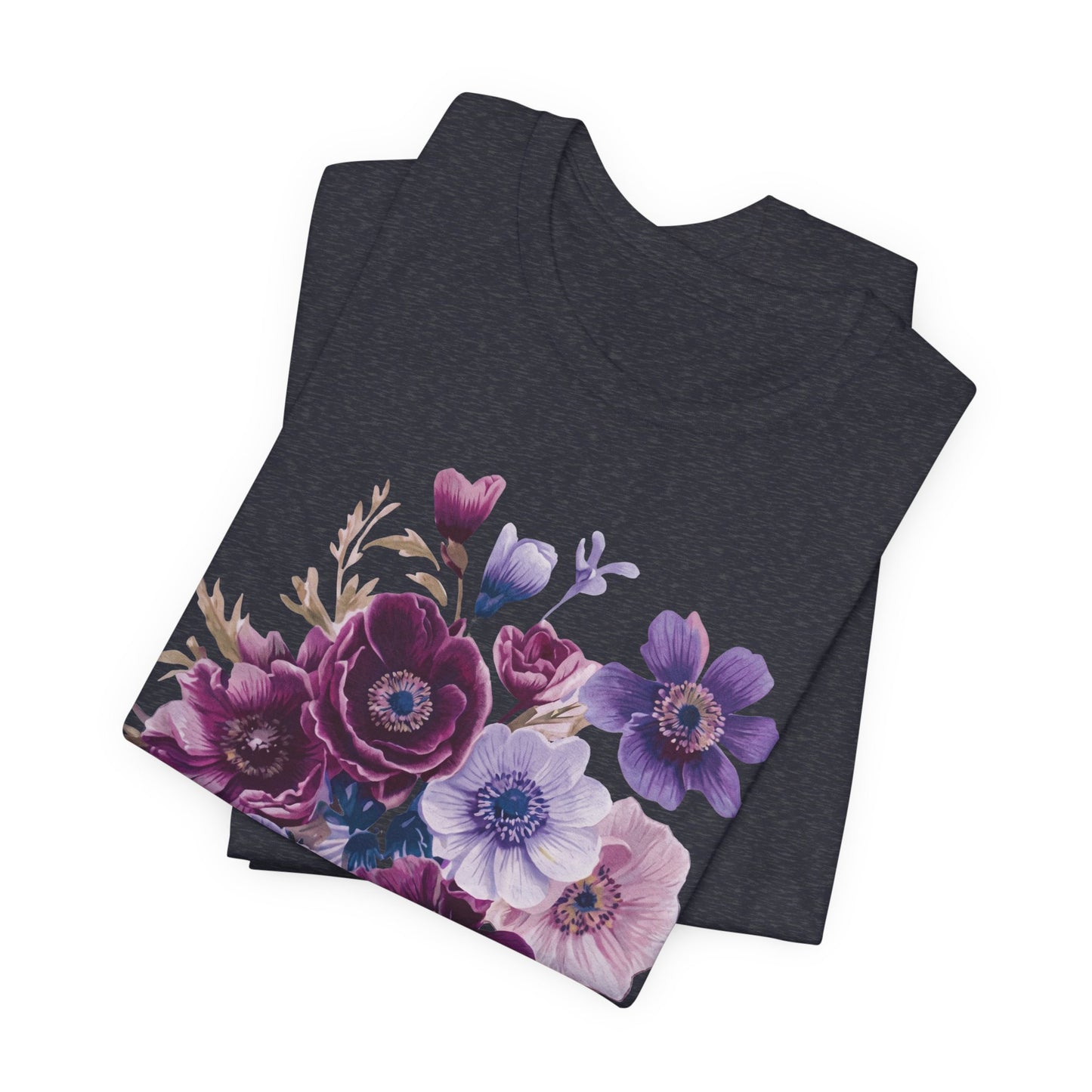 Purple Anemone Bouquet T-Shirt, Watercolor Floral Flower Tee - 14947