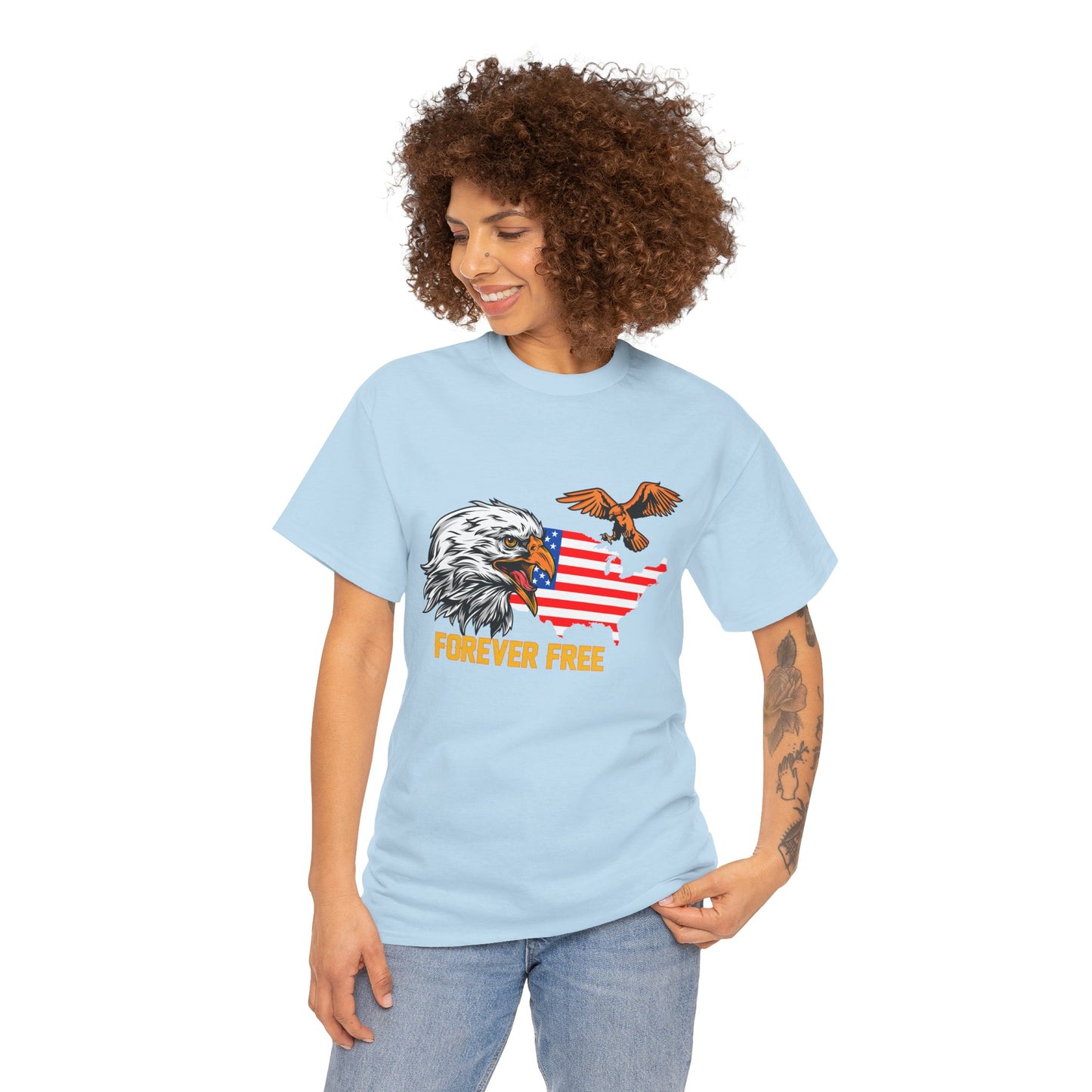 Unisex Heavy Cotton Tee with "Forever Free" Design - Perfect for Patriotic Events, July 4th Celebrations, Gifts, Summer Wear, Casual Outfits - 13692