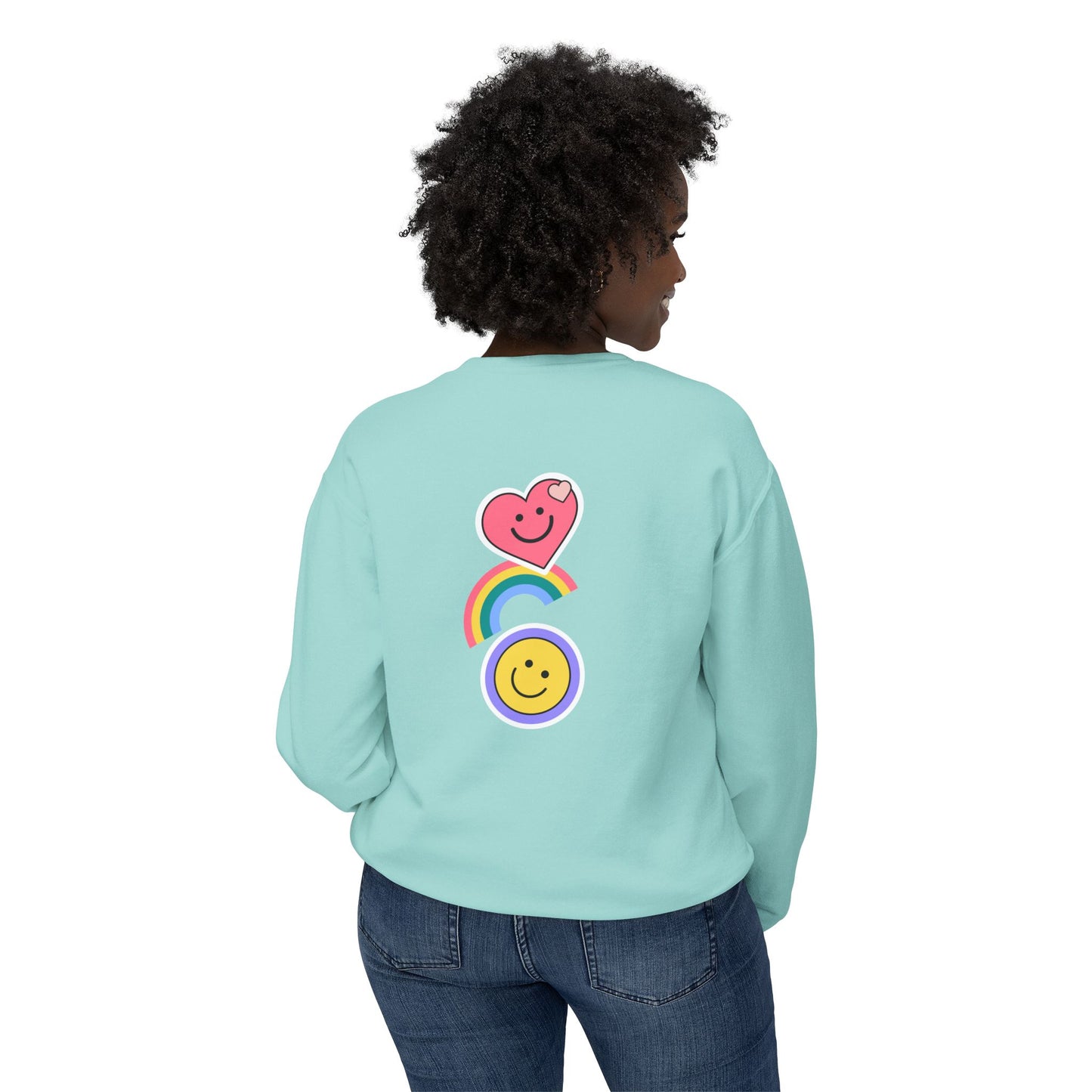 Flowers, Heart, Rainbow, Happy Face - Unisex Lightweight Crewneck Sweatshirt - 11485