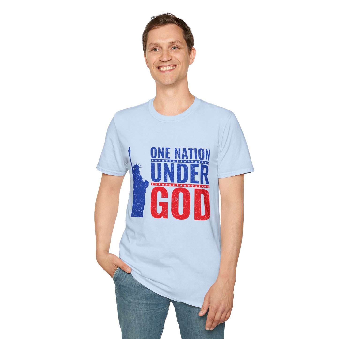 One Nation Under God, Patriotic Softstyle T-Shirt - Independence Day Tee, Fourth of July Shirt, Unisex Comfort Wear, Gift for Veterans - 13494