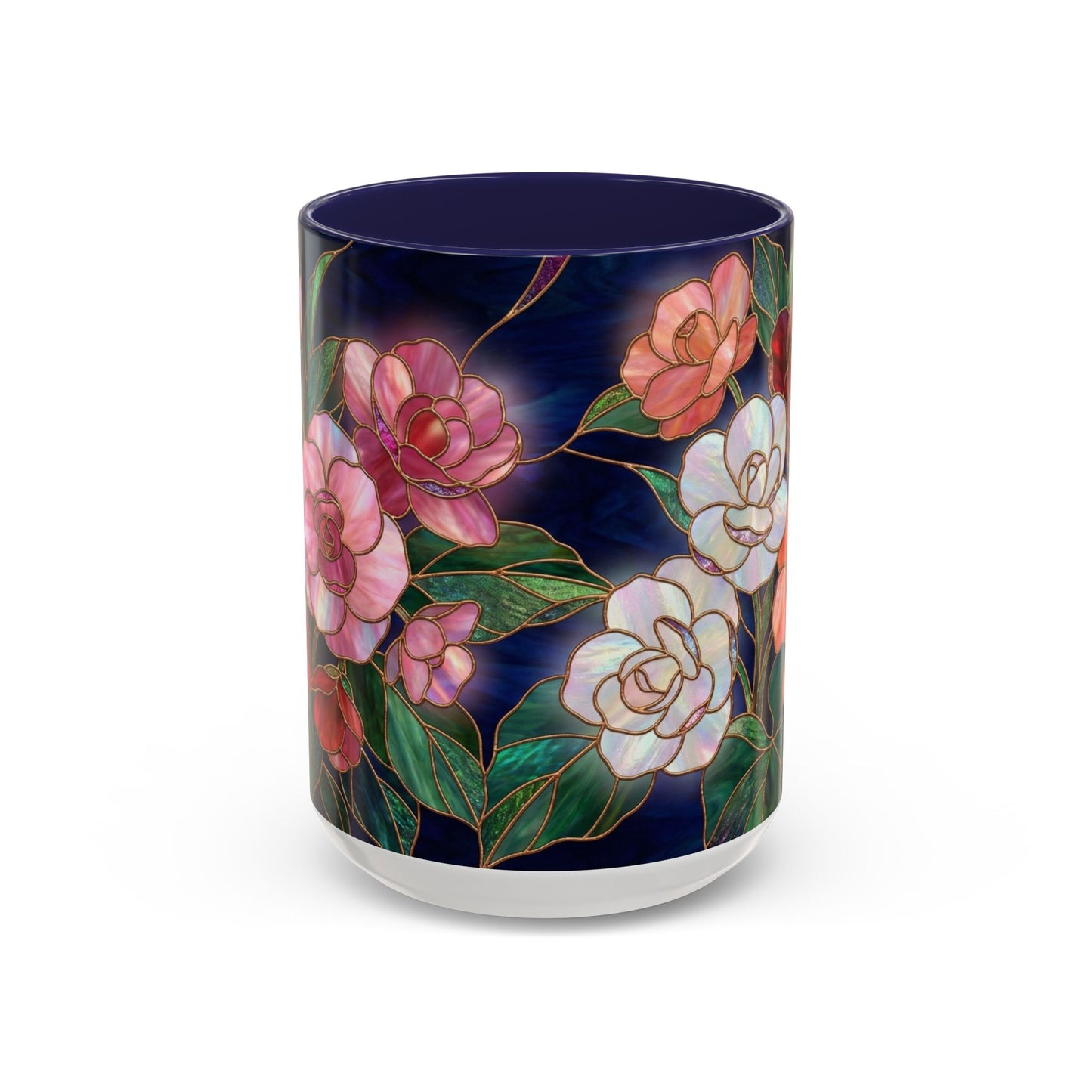 Begonia Floral Accent Coffee Mug – Stained Glass Design 11/15oz - 14555