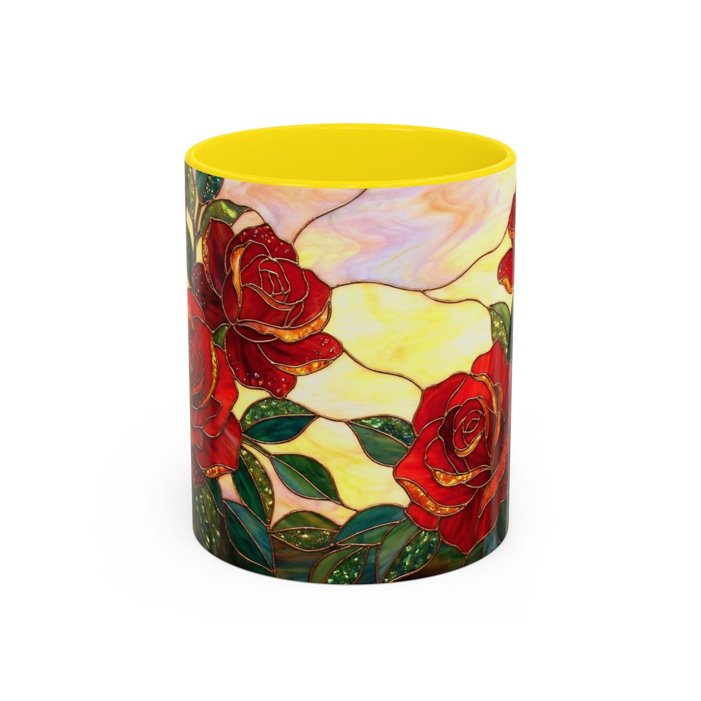 Rose Stained Glass Accent Coffee Mug – Red Roses Floral 11/15oz - 14539