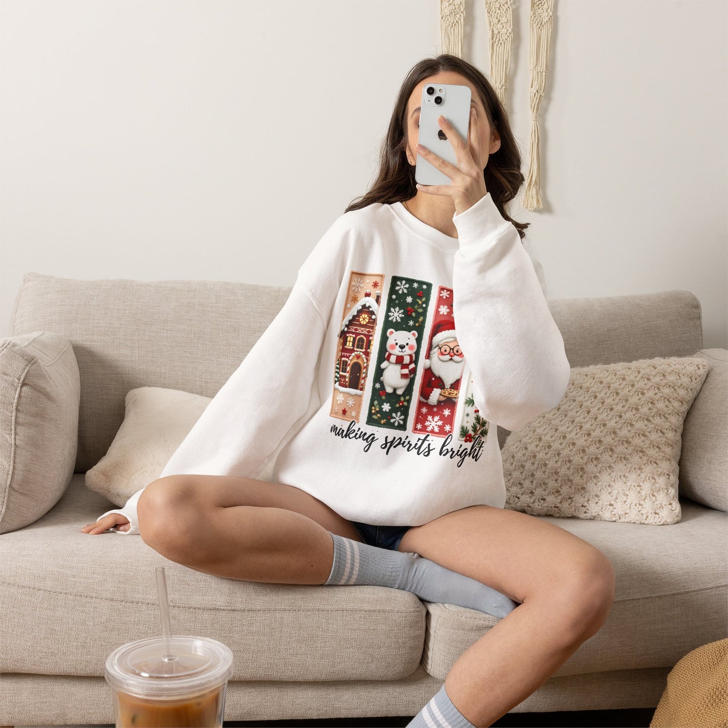 Making Spirits Bright Christmas Crewneck Sweatshirt, Holiday Graphic Sweater - 14932