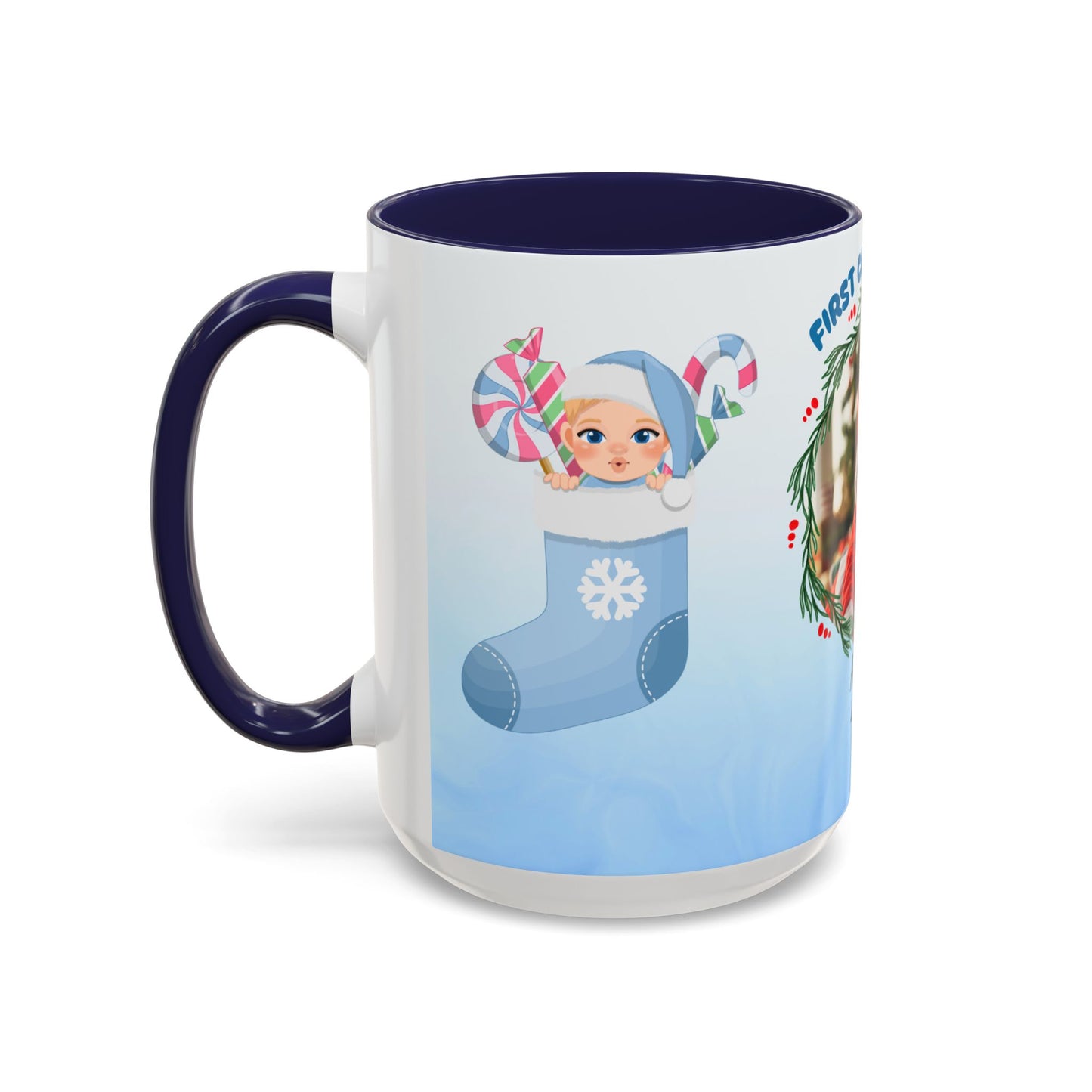 First Christmas, Baby Boy, Customizable - Accent Coffee Mug (11, 15oz) - 10073