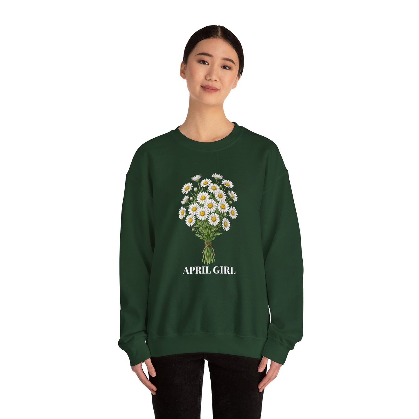 April Girl Daisy Bouquet Sweatshirt – Floral Birth Flower Crewneck for April Birthdays - 14841