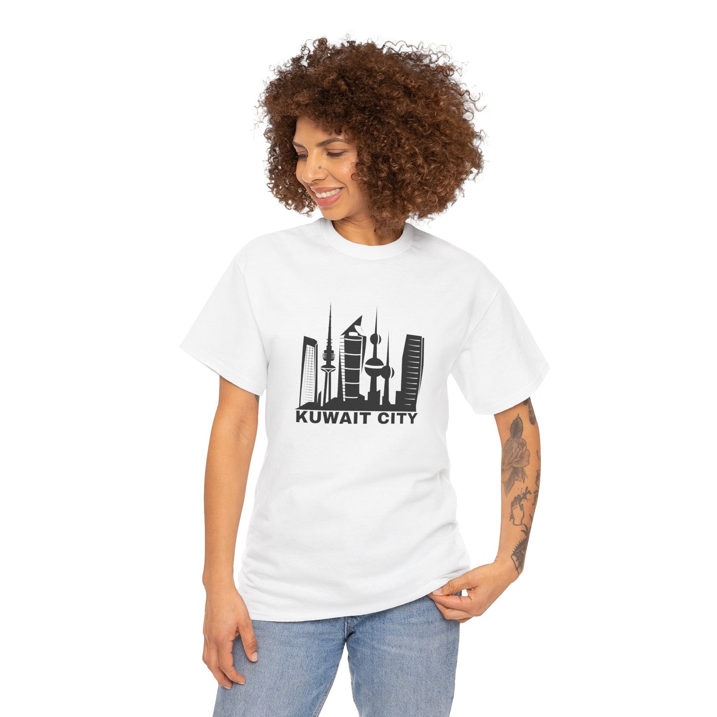 Kuwait City Graphic Unisex Heavy Cotton Tee - Urban Skyline Shirt - 12262