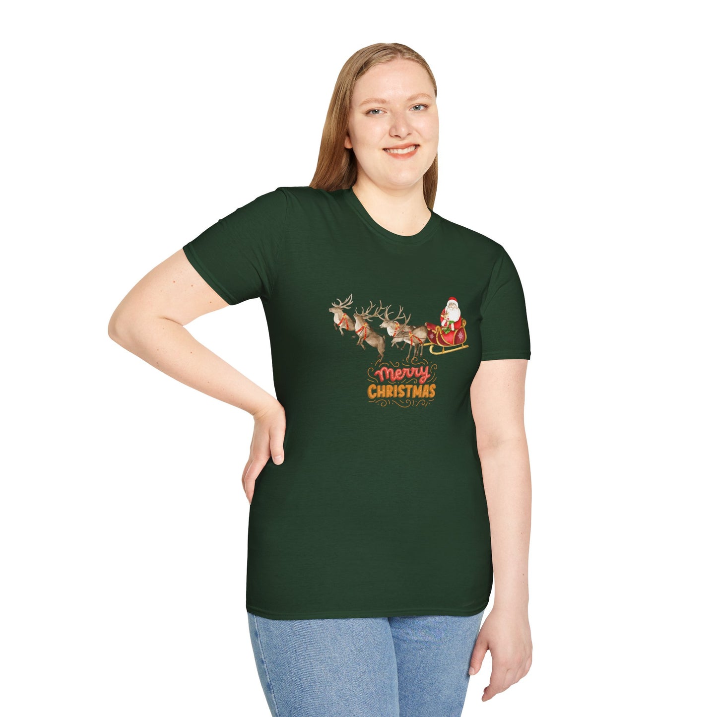 Santa & Reindeers - Unisex Softstyle T-Shirt - 10024