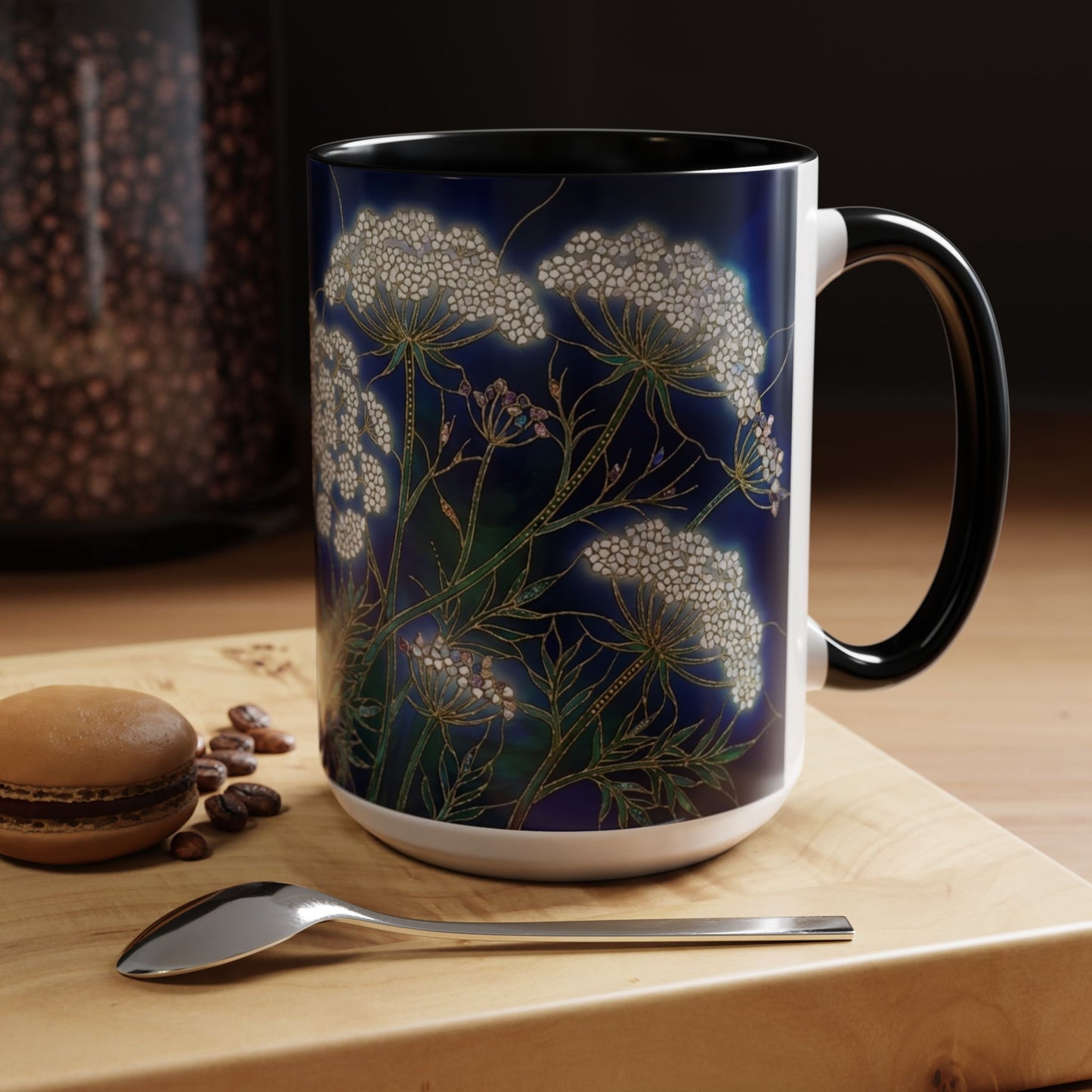 Queen Anne's Lace Floral Coffee Mug — Stained Glass Design (11/15oz) - 14583