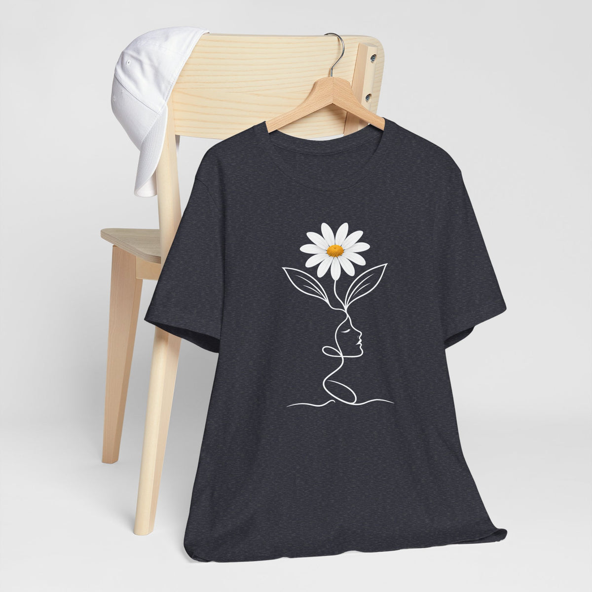 Daisy Woman Face T-Shirt, Minimalist Floral Line Art Tee - 14522