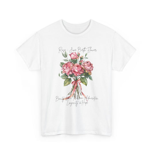 June Birth Flower Rose Shirt, Floral Bouquet Graphic Tee, Pink Roses T-Shirt, June Birthday Gift for Women- 14895