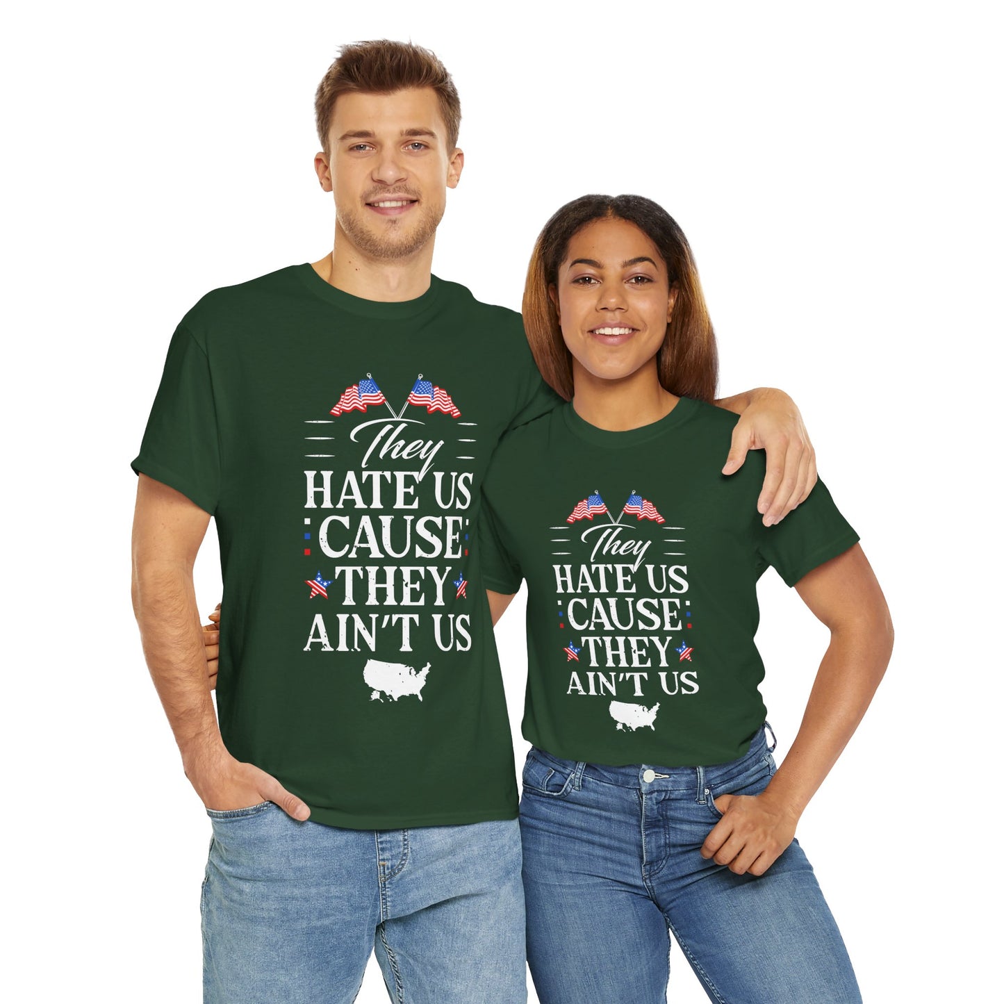 Patriotic Unisex Heavy Cotton Tee - 'They Hate Us Cause They Ain't Us' - Gift for Freedom Lovers, Casual Wear, Independence Day - 13651