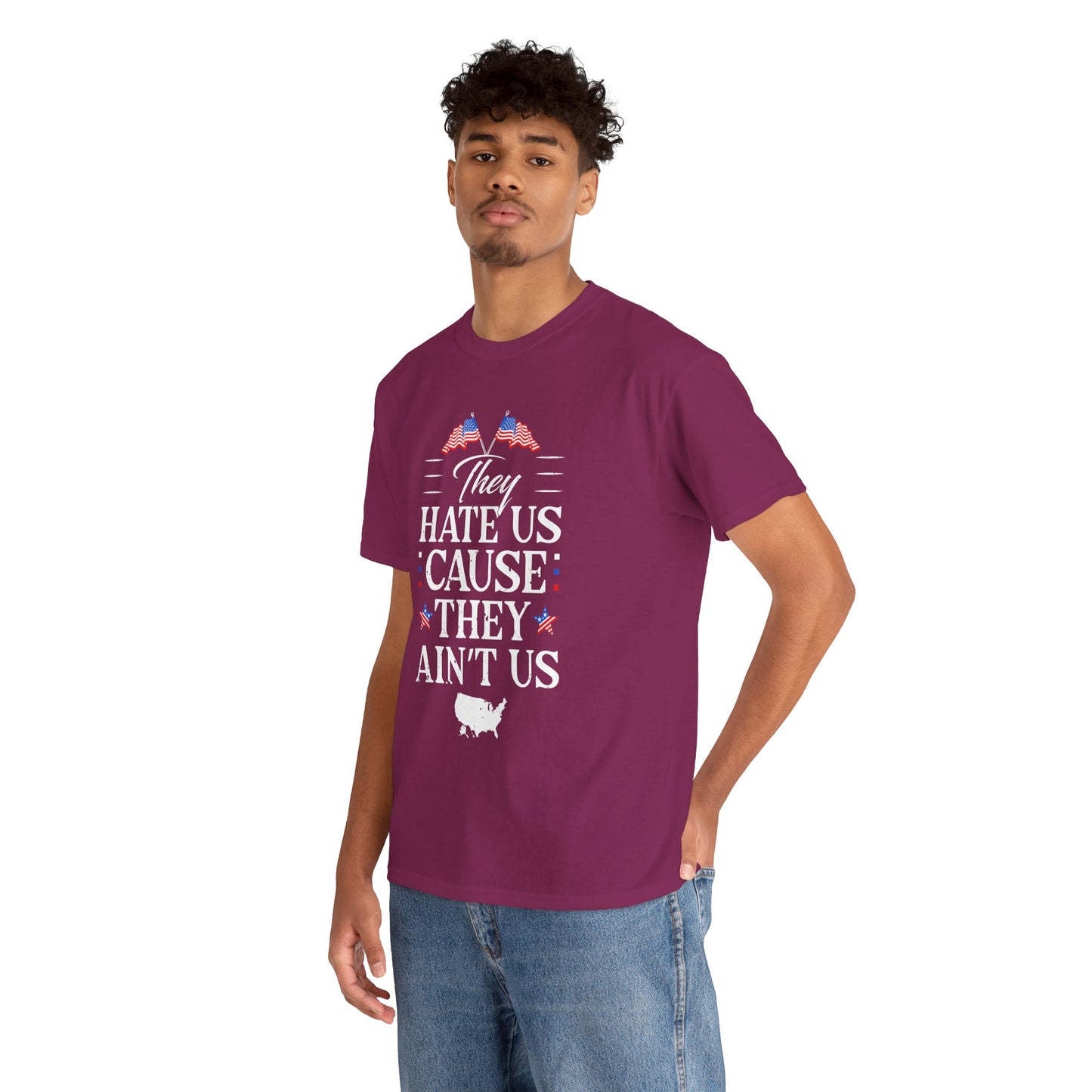 Patriotic Unisex Heavy Cotton Tee - 'They Hate Us Cause They Ain't Us' - Gift for Freedom Lovers, Casual Wear, Independence Day - 13651