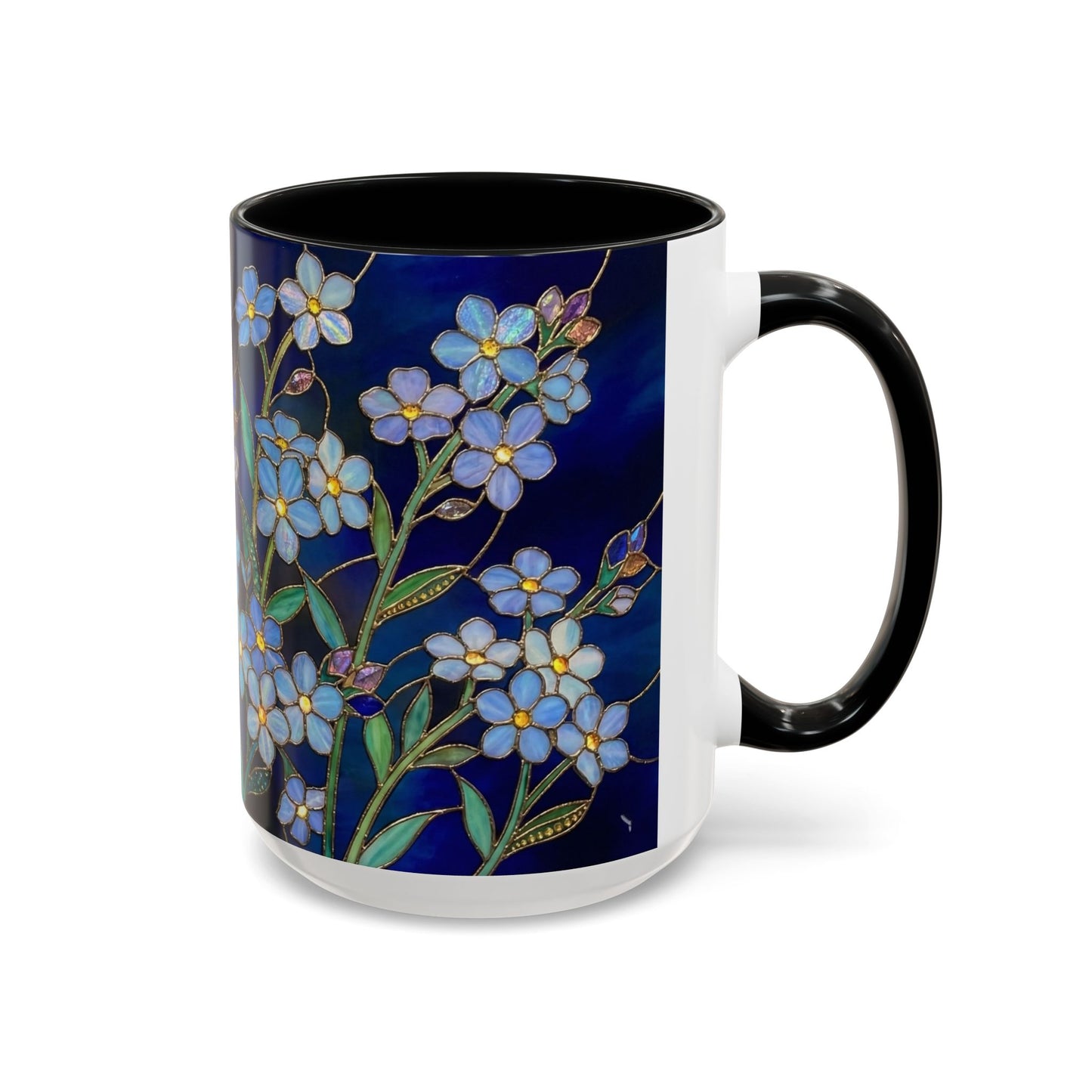 Forget-Me-Not Accent Coffee Mug — Stained Glass Design (11/15 oz) - 14564