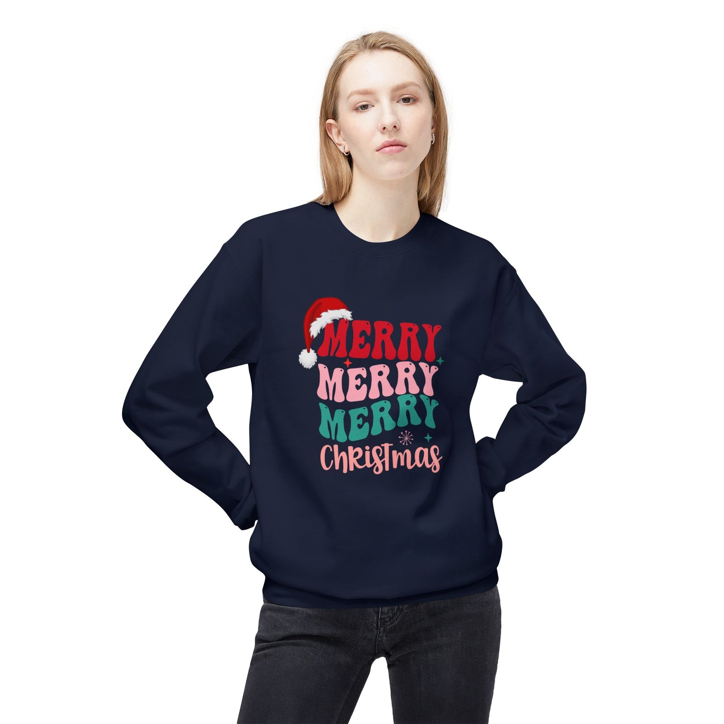 Merry, Merry, Merry Christmas - Unisex Midweight Softstyle Fleece Crewneck Sweatshirt - 10471