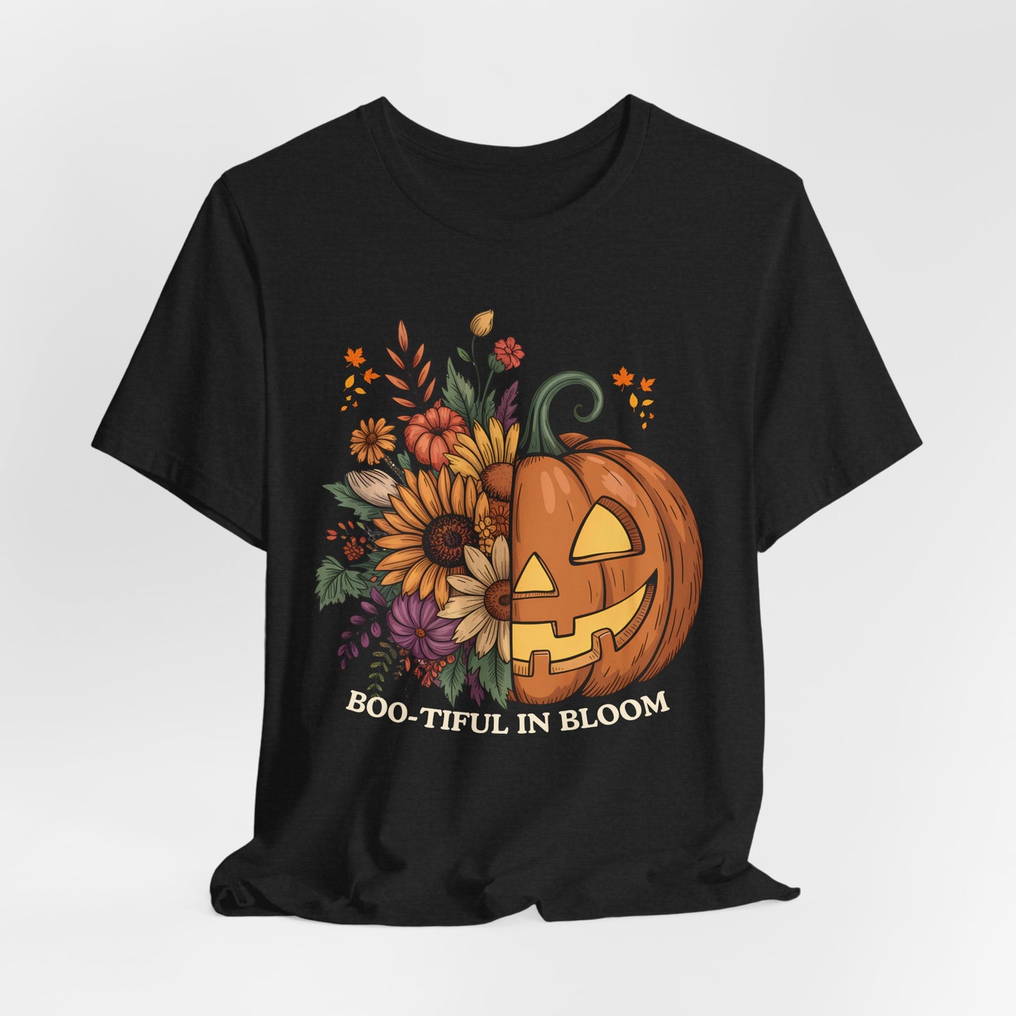 Boo-tiful in Bloom Halloween Pumpkin Floral T-Shirt — Fall Graphic Tee - 14925