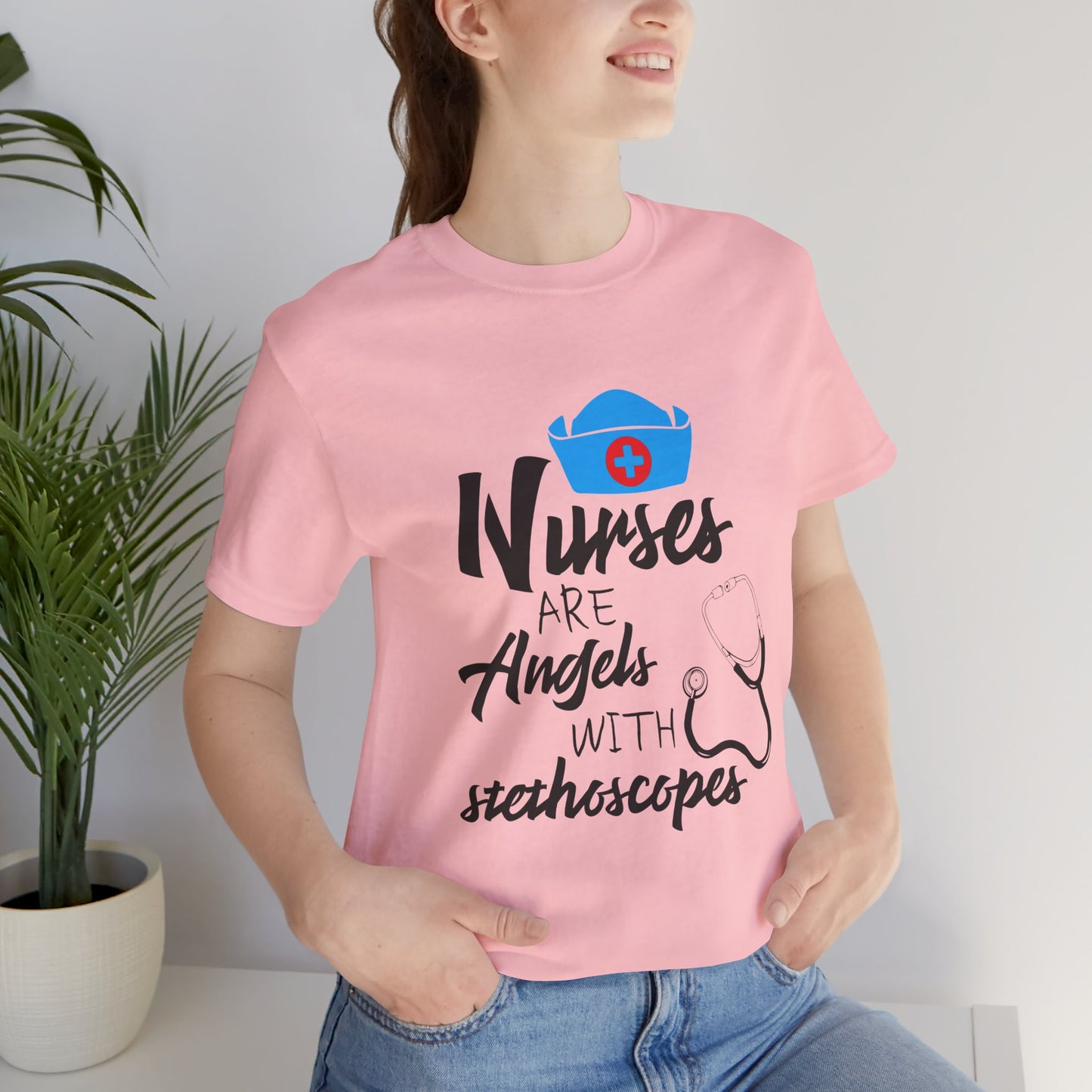 Nurses Are Angels With Stethoscopes - Unisex Jersey Short Sleeve Tee - 13354