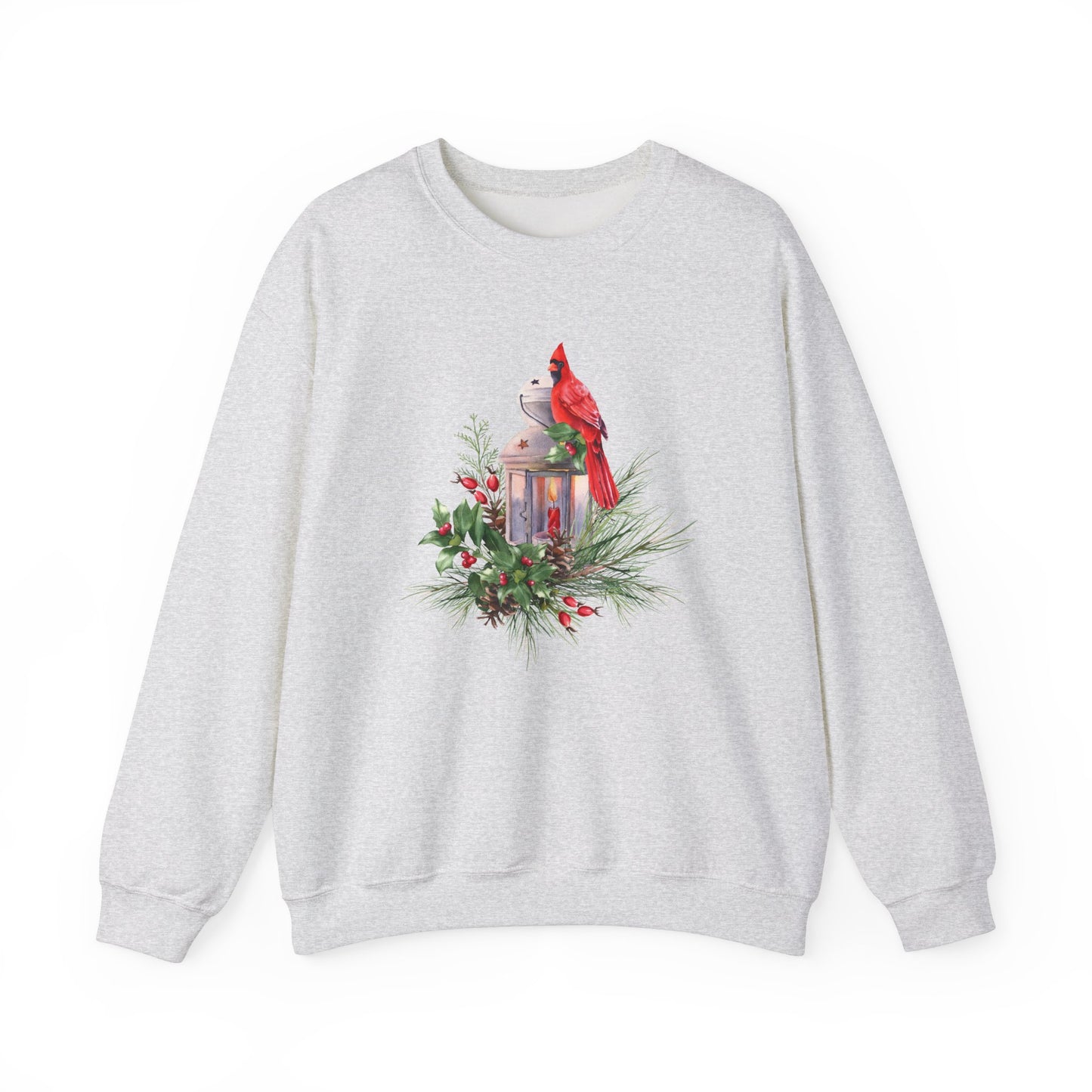 Cardinal Bird, Vintage Lantern, Winter Floral - Unisex Heavy Blend™ Crewneck Sweatshirt - 10370