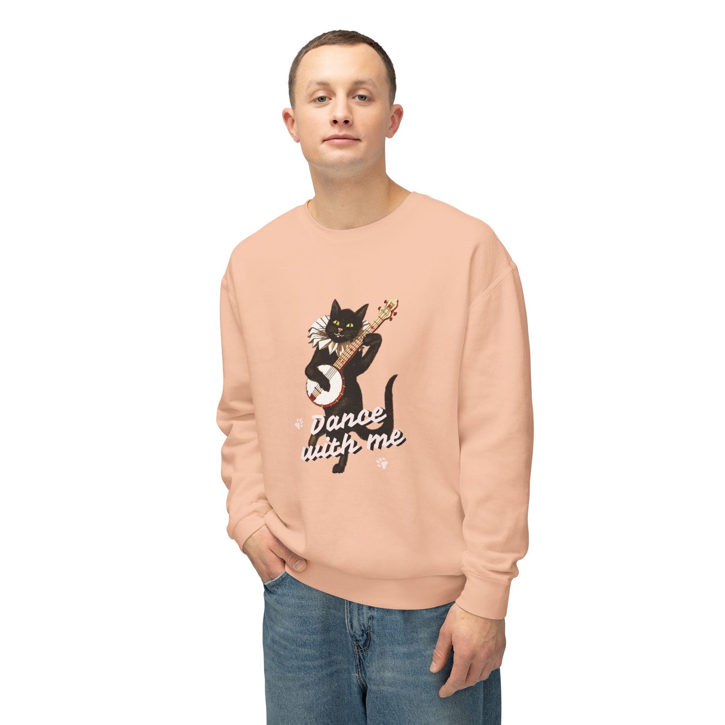 Cat, Playing Music, Dance With Me - Unisex Lightweight Crewneck Sweatshirt - 11271