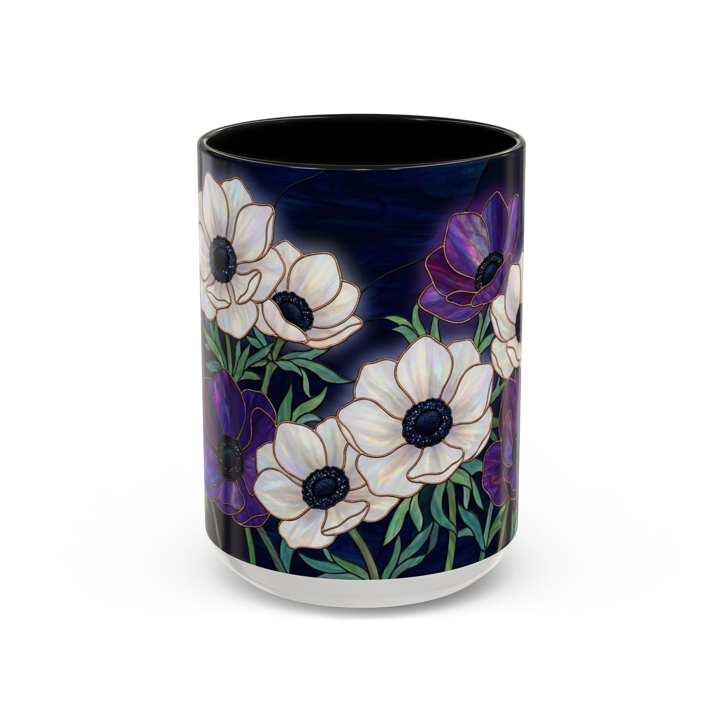 Floral Anemone Accent Coffee Mug — Stained Glass Design 11/15oz - 14552