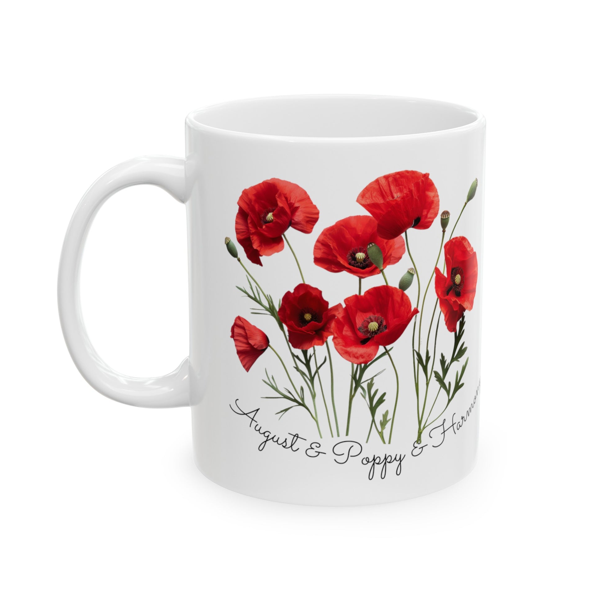 Happy Birthday August, Poppy, Customized Ceramic Mug, (11oz, 15oz)