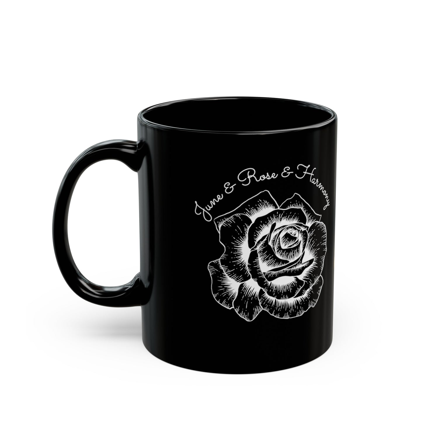 Happy Birthday, June, Rose, Customized Ceramic Black Mug (11oz, 15oz)