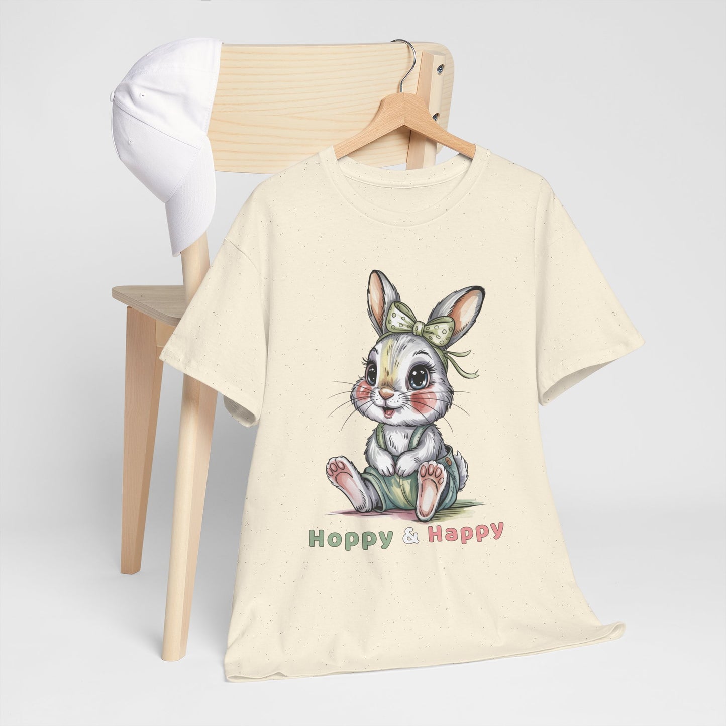 Cute Bunny T-Shirt – “Hoppy & Happy” Easter Rabbit Tee Gift for Kids & Adults - 14848