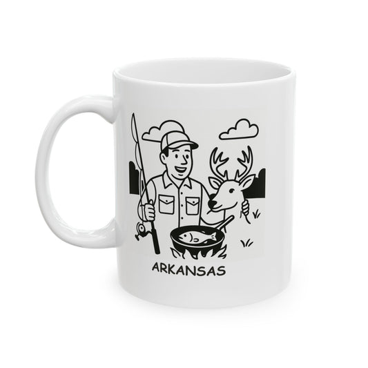 "Arkansas: Where fishing, hunting, and talking about them is a year-round sport." Ceramic Mug - 13329
