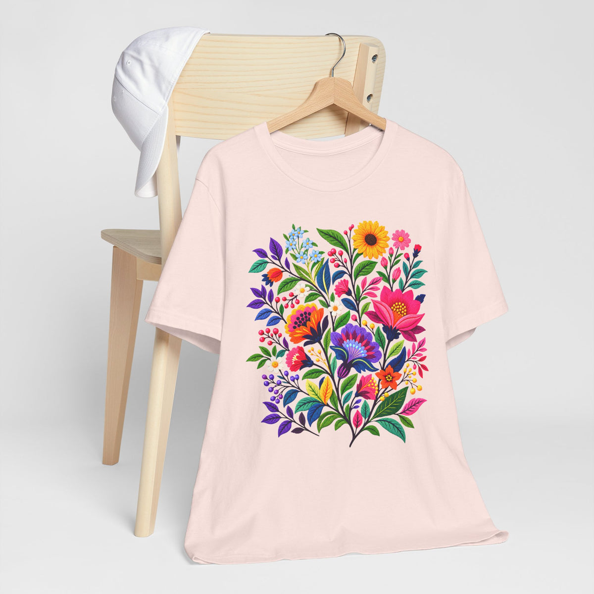 Bright Folk Art Floral T-Shirt, Colorful Flower Bouquet Tee - 14513