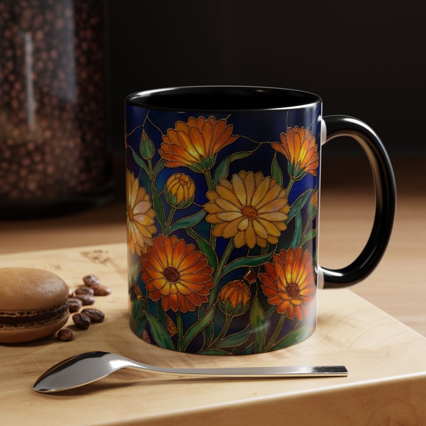 Calendula Accent Coffee Mug — Stained Glass Design (11/15oz) - 14549