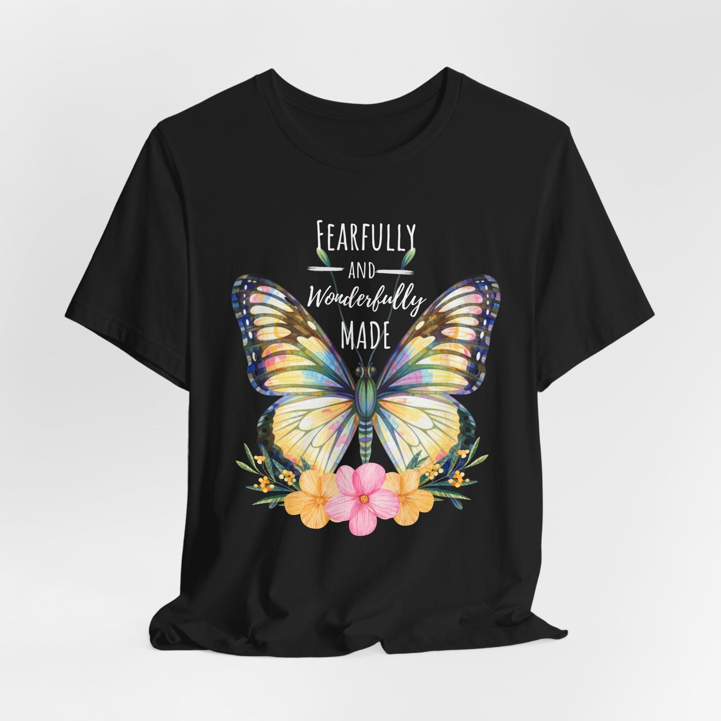 Fearfully and Wonderfully Made Butterfly T-Shirt, Inspirational Floral Faith Tee - 14955