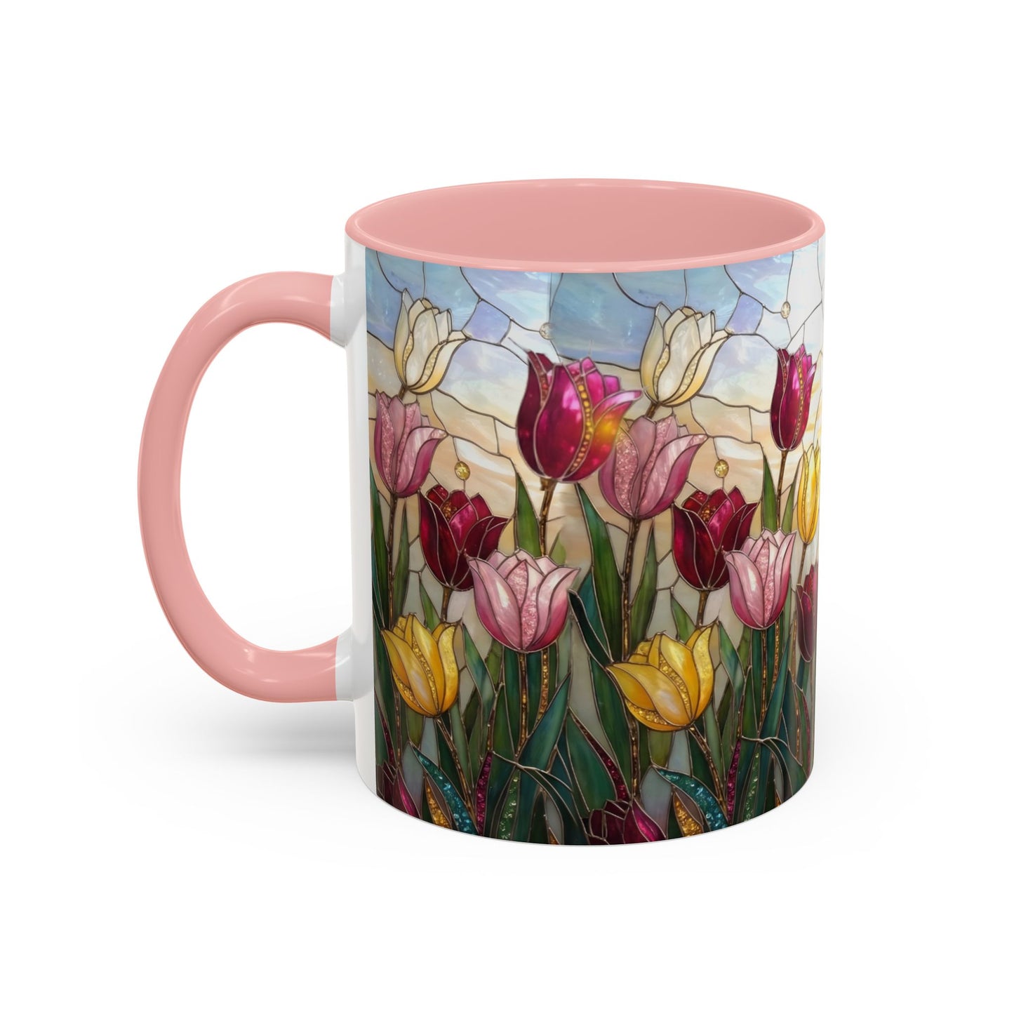 Tulip Stained Glass Accent Coffee Mug — Floral Spring Tea & Coffee Cup (11/15oz) - 14525