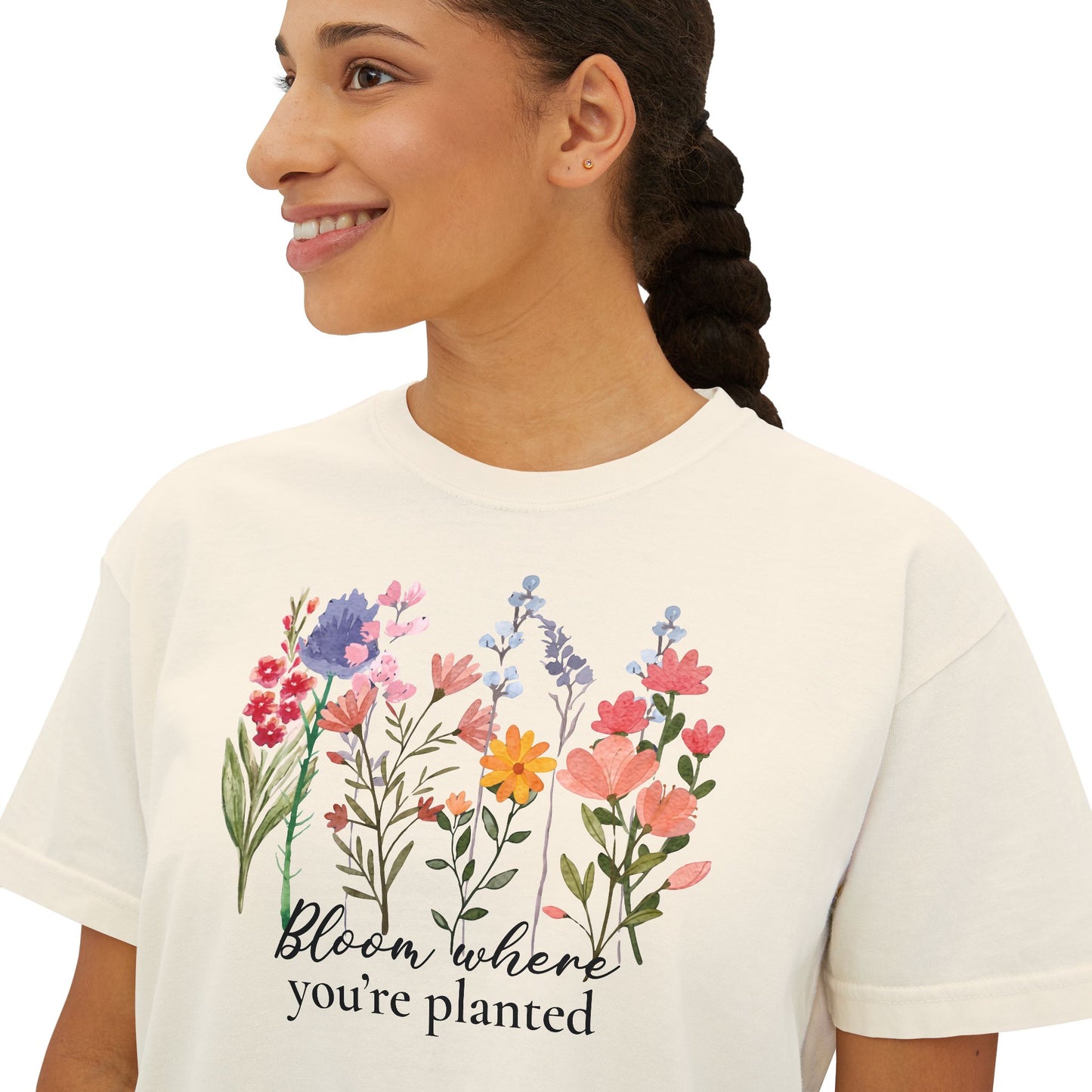 Bloom Where You’re Planted Women’s Boxy T-Shirt,  Floral Garden Graphic Tee - 14940