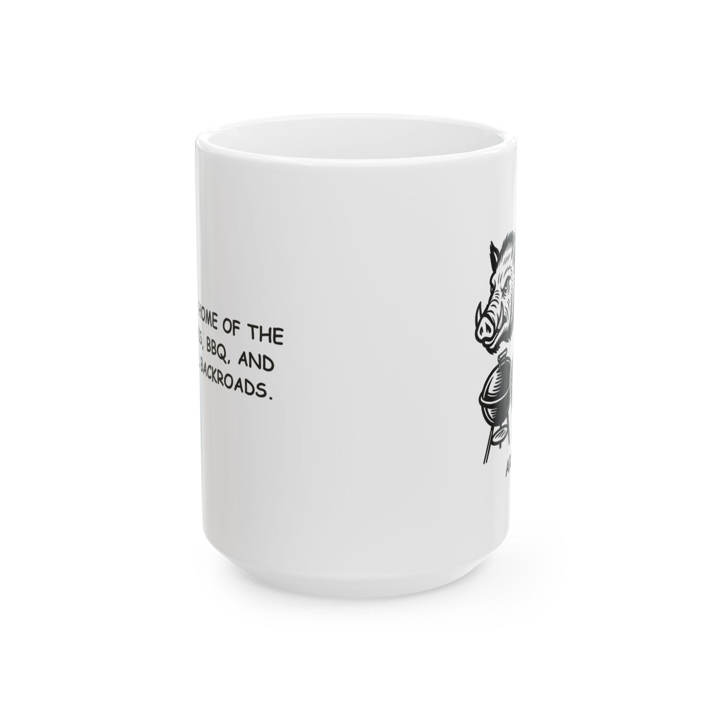 "Arkansas: Home of the Razorbacks, BBQ, and beautiful backroads." Ceramic Mug - 13321