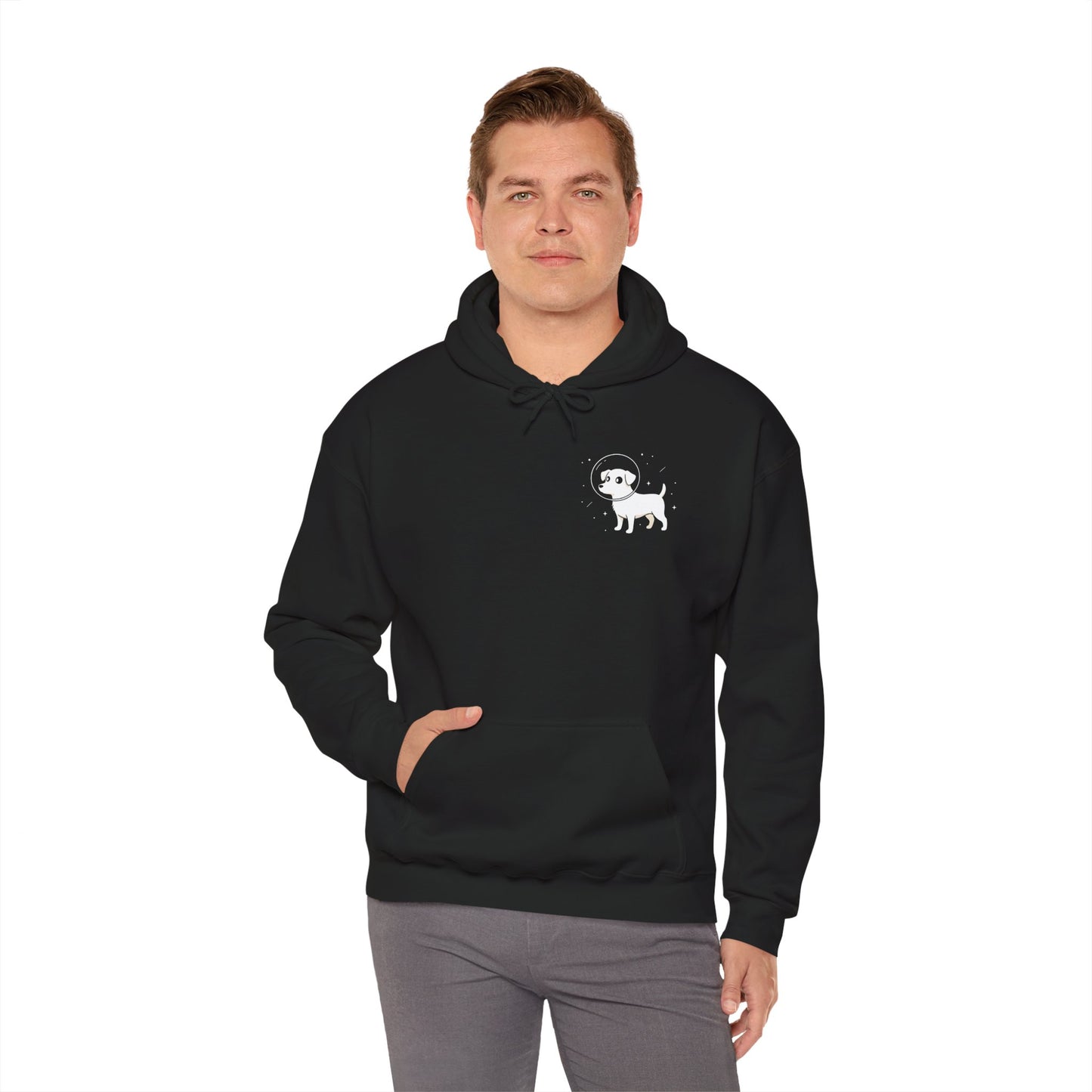 Dog in Space Hoodie – Space Puppy Graphic Hooded Sweatshirt, Unisex Heavy Blend™ - 14679
