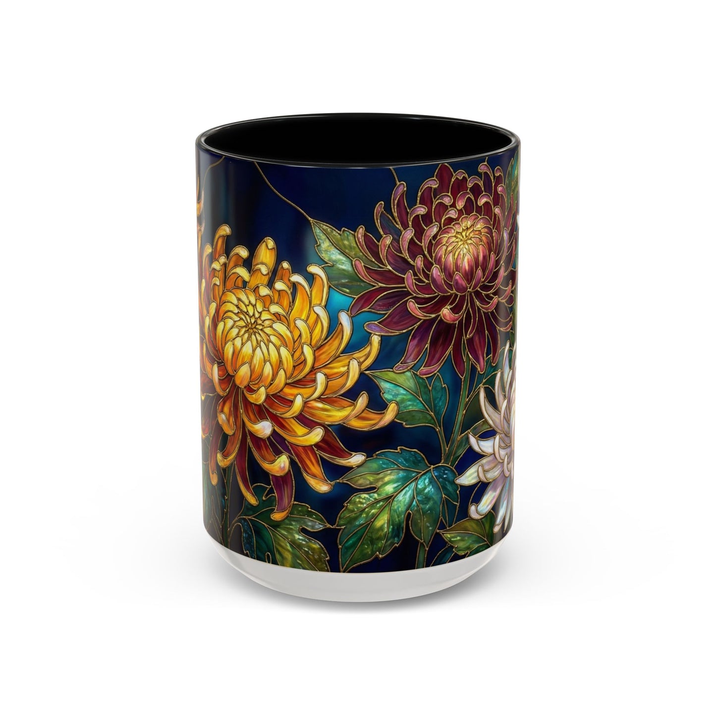 Chrysanthemum Floral Accent Coffee Mug — Stained Glass Design (11/15oz) - 14541