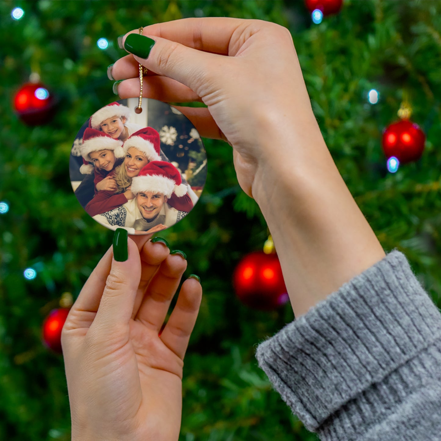 Christmas, Family Photo - Ceramic Ornament, 4 Shapes