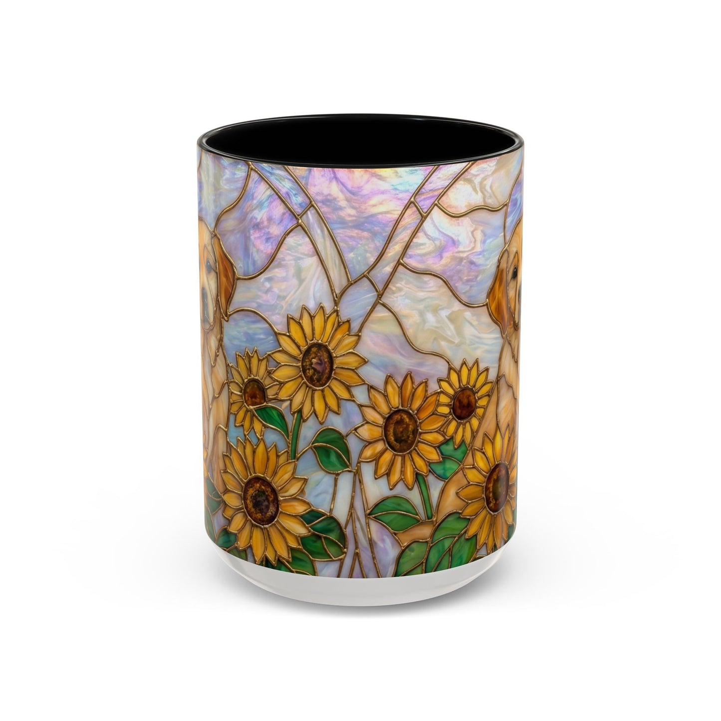 Sunflower Golden Retriever P uppiesAccent Coffee Mug –  Stained Glass Design (11/15 oz) - 14527