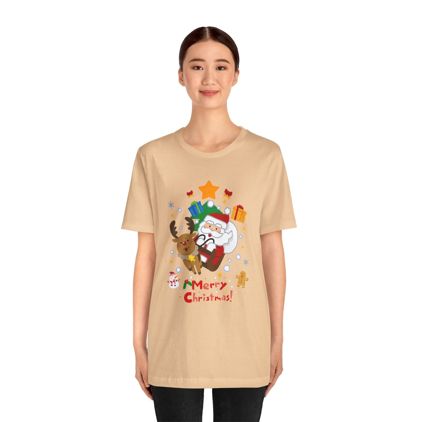 Santa & Reindeer, Merry Christmas - Unisex Jersey Short Sleeve Tee - 10494