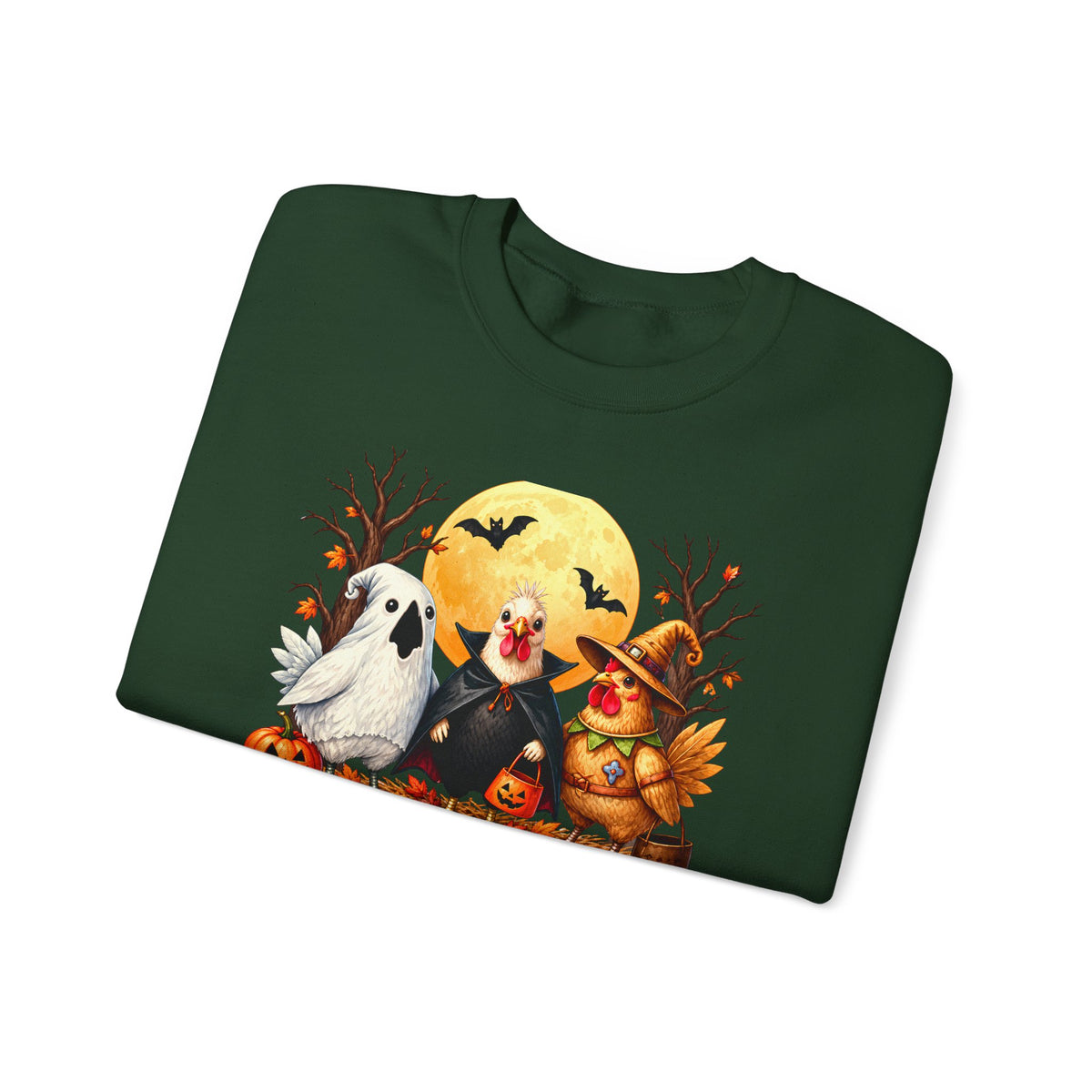 Trick or Tweet Halloween Sweatshirt, Cute Costume Chickens & Ghost Crewneck- 14512